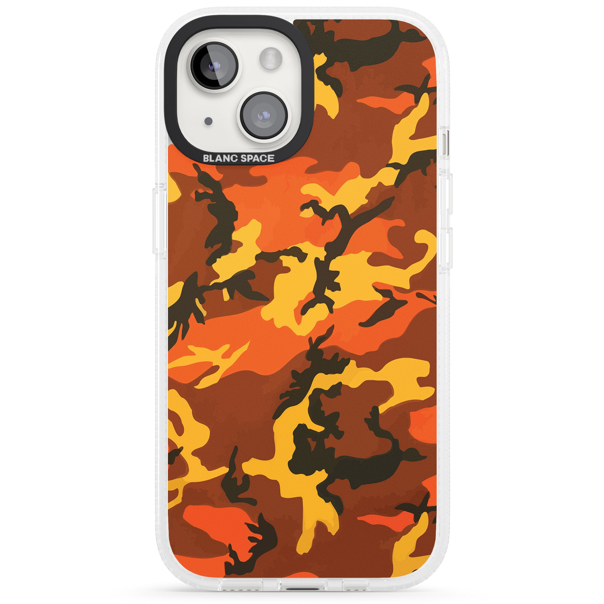 Orange Camo iPhone 15 / 14 / 13 Clear Case Impact Air - Blanc Space
