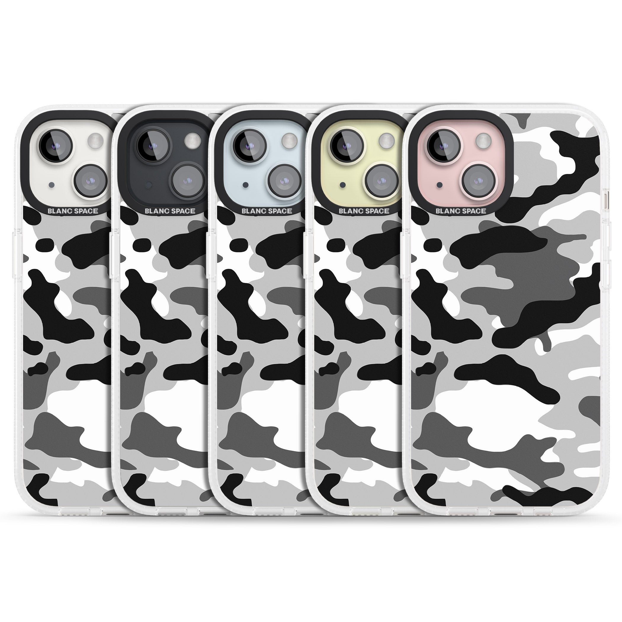 Grey Black Urban Camo iPhone 15 / 14 / 13 Clear Case Impact Air - Blanc Space