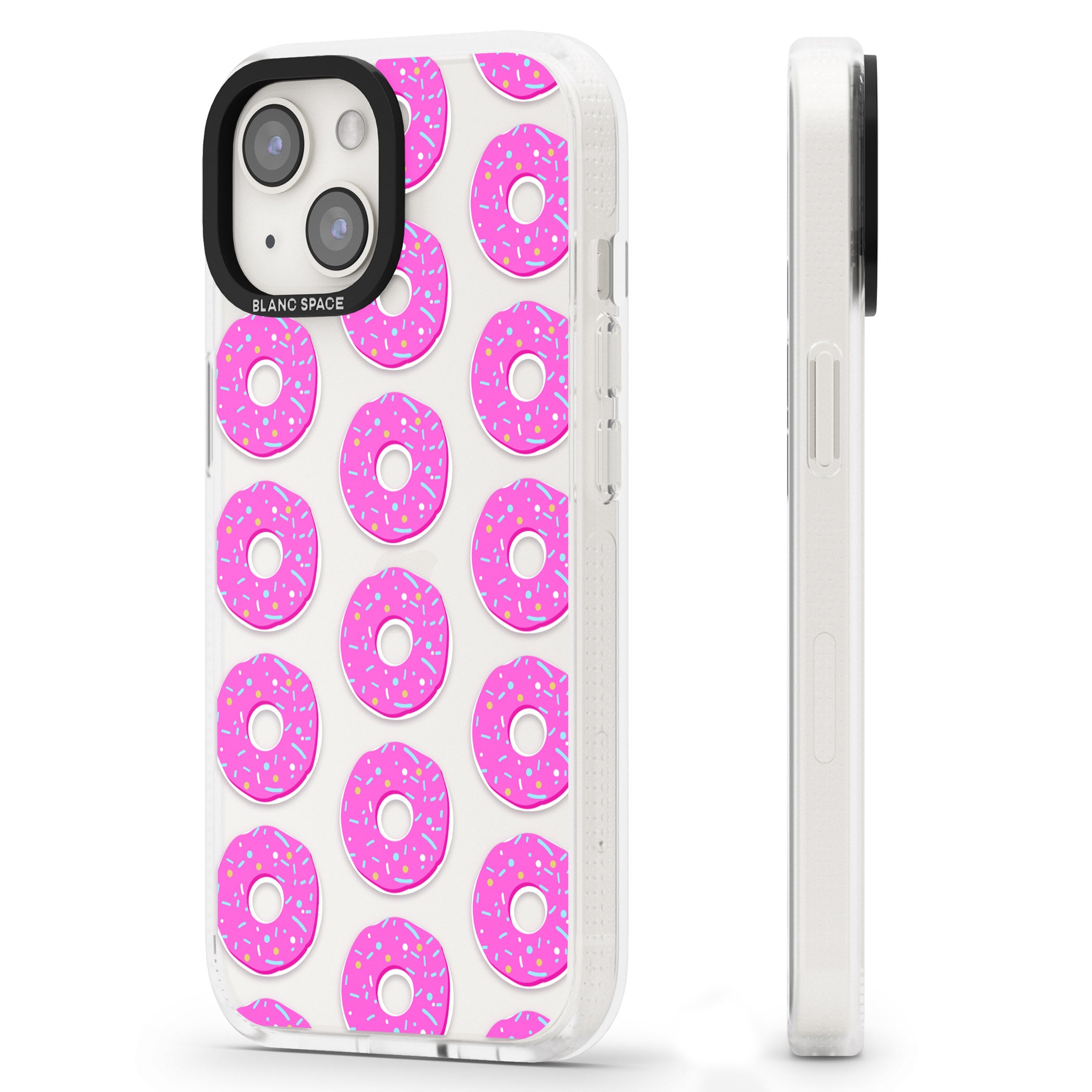 Pink Donut Pattern iPhone 15 / 14 / 13 Clear Case Impact Air - Blanc Space