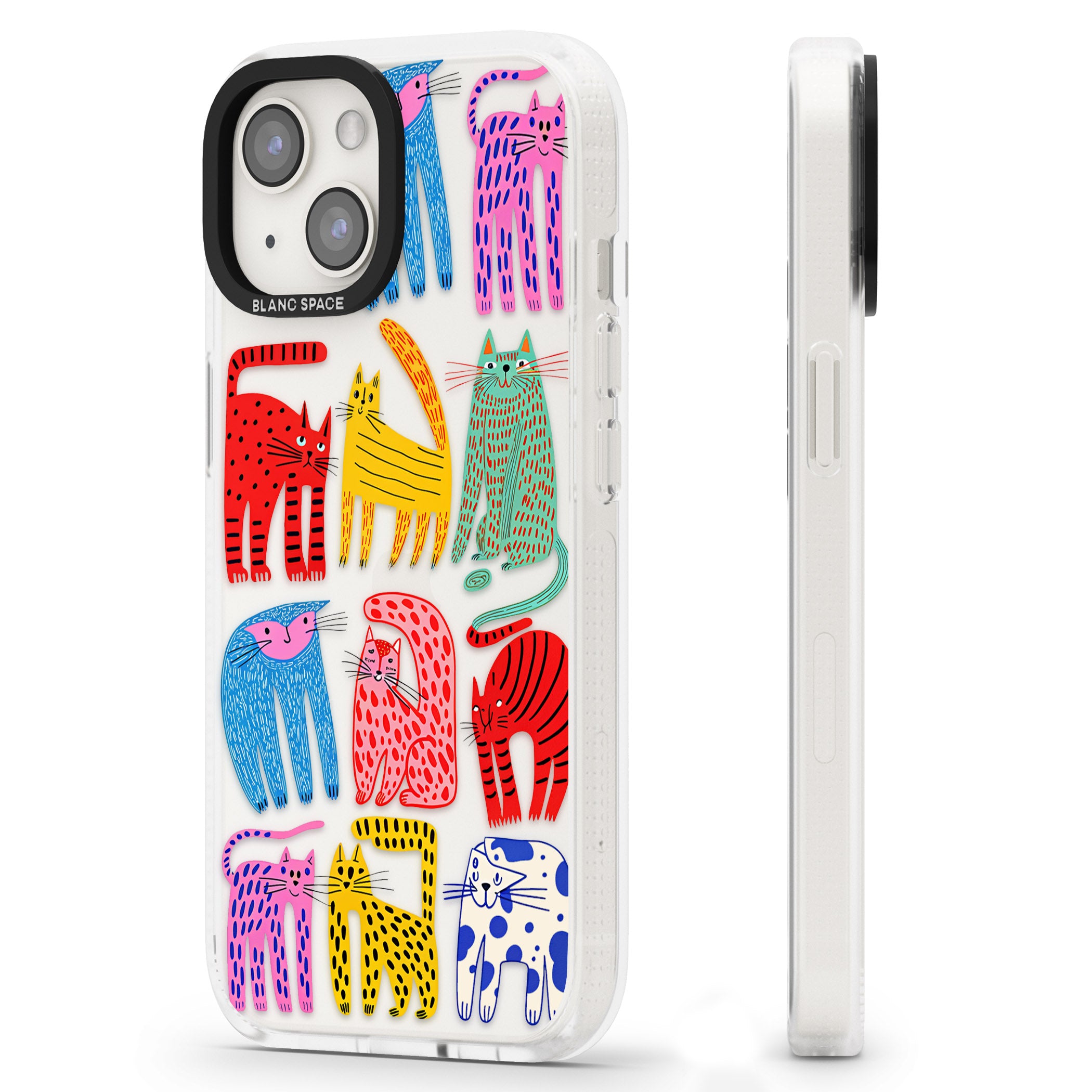 Abstract Colourful Cats iPhone 15 / 14 / 13 Clear Case Impact Air - Blanc Space