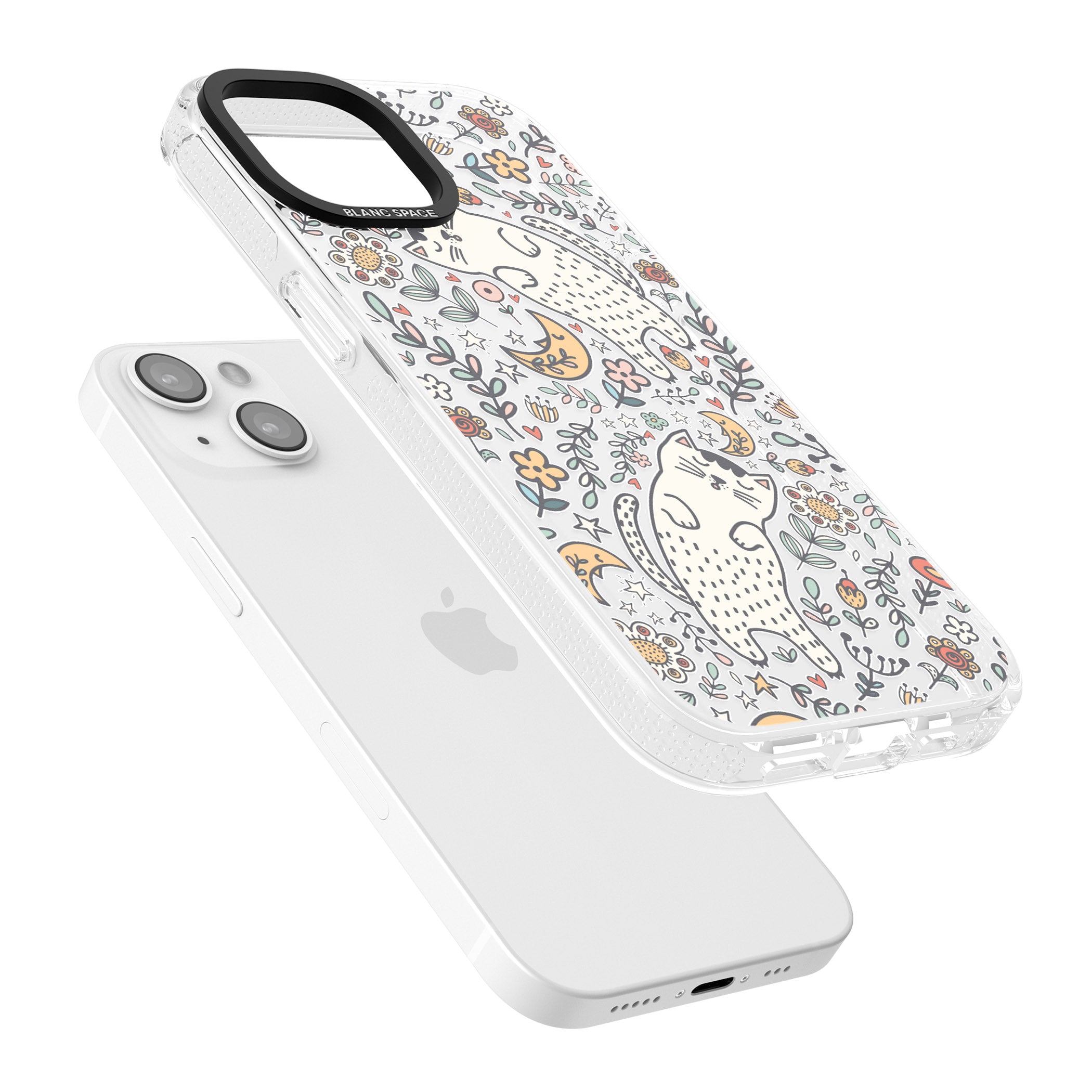 Sleeping Cat Pattern iPhone 15 / 14 / 13 Clear Case Impact Air - Blanc Space