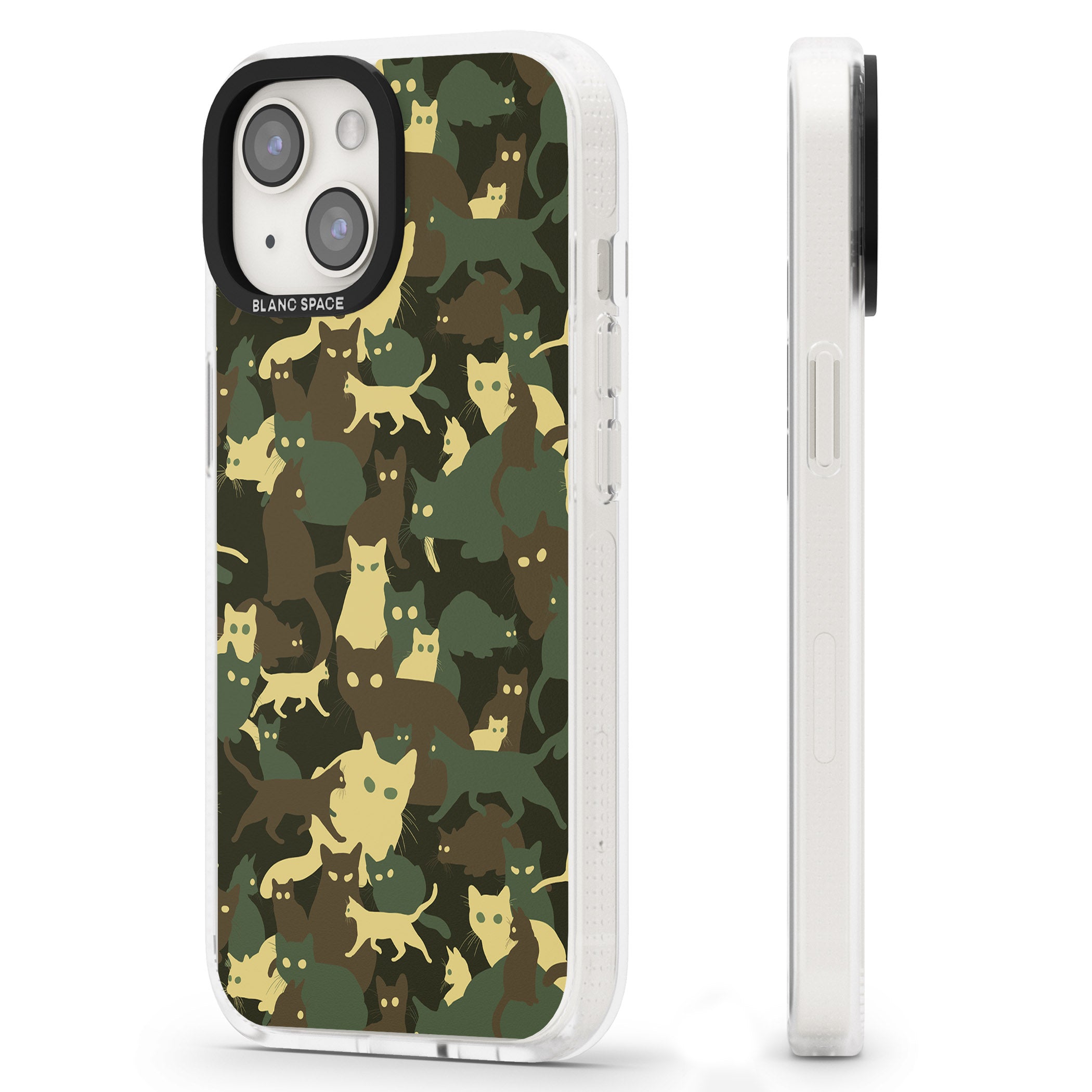 Forest Green Cat Camouflage Pattern iPhone 15 / 14 / 13 Clear Case Impact Air - Blanc Space
