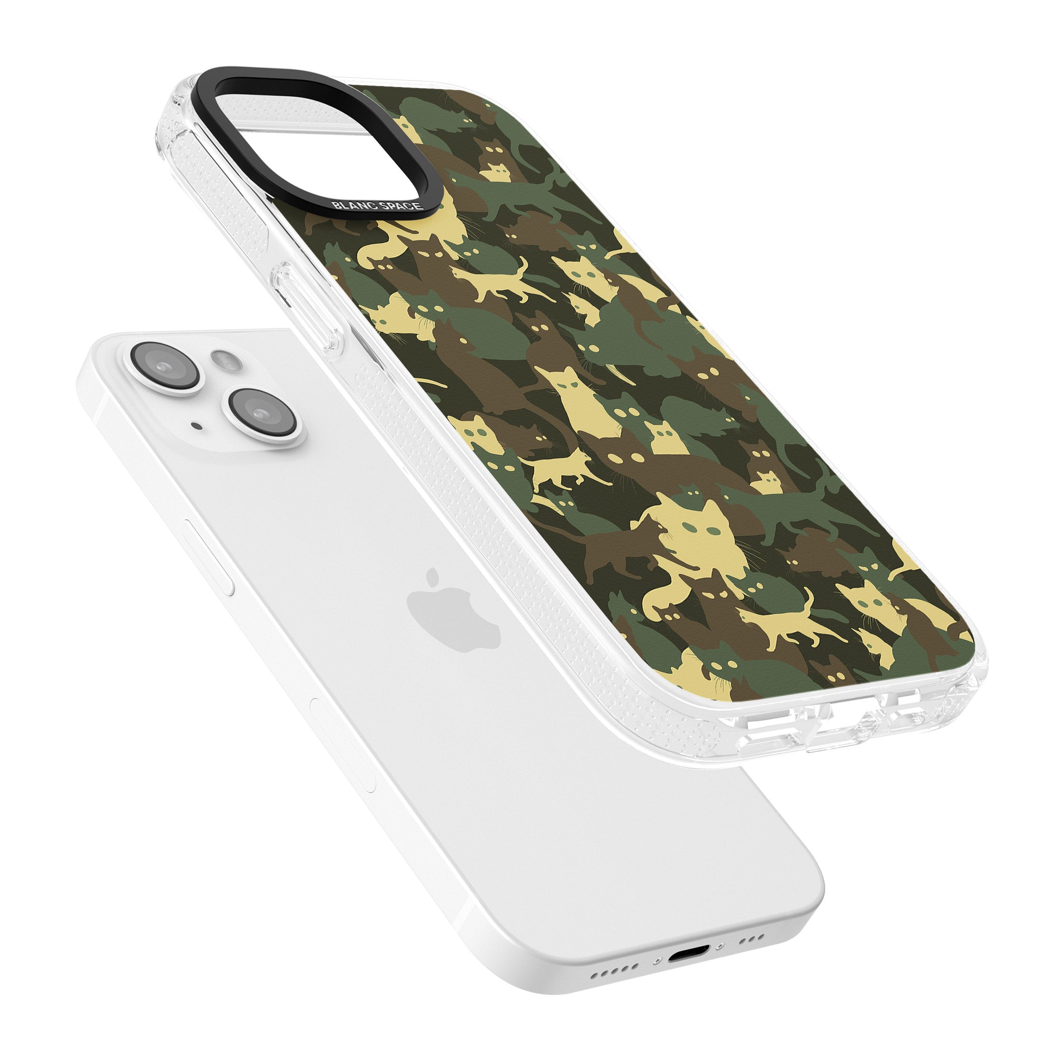Forest Green Cat Camouflage Pattern iPhone 15 / 14 / 13 Clear Case Impact Air - Blanc Space