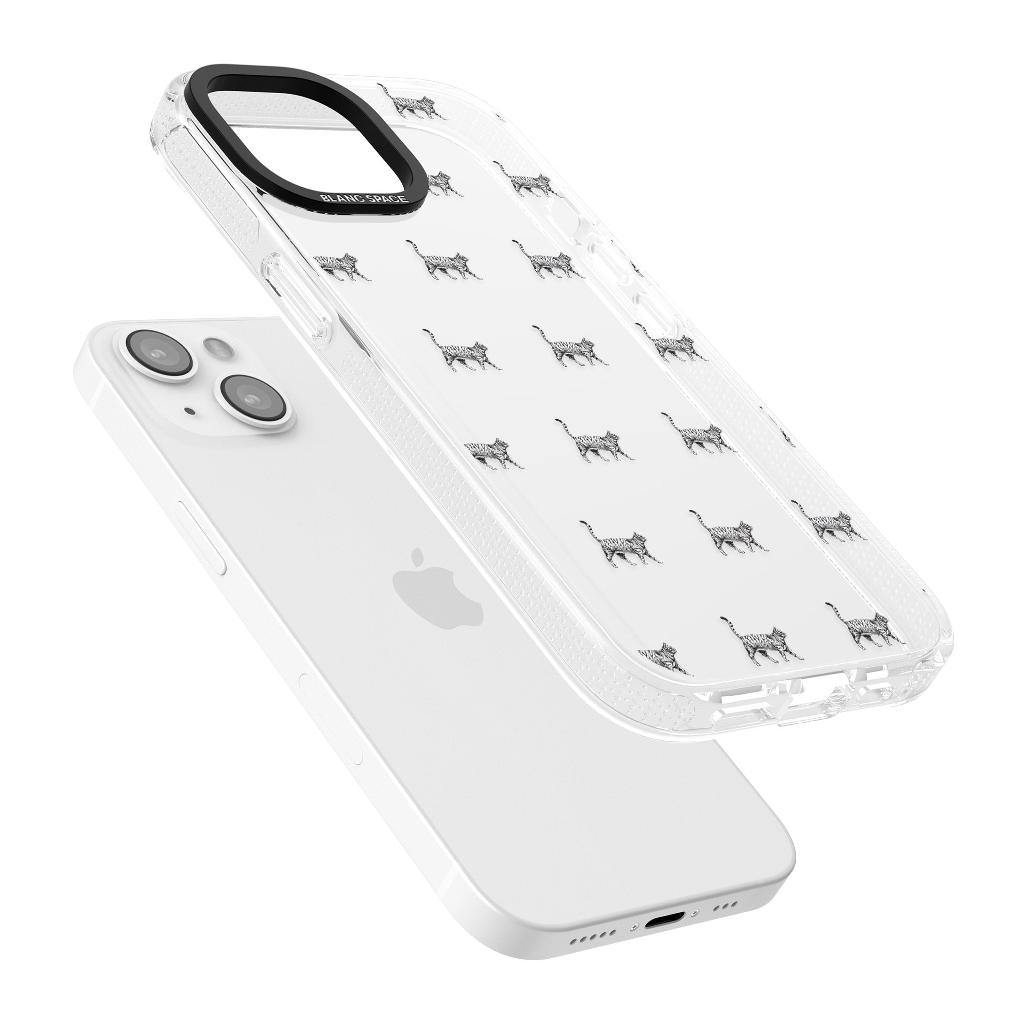 British Shorthair Cat Pattern iPhone 15 / 14 / 13 Clear Case Impact Air - Blanc Space