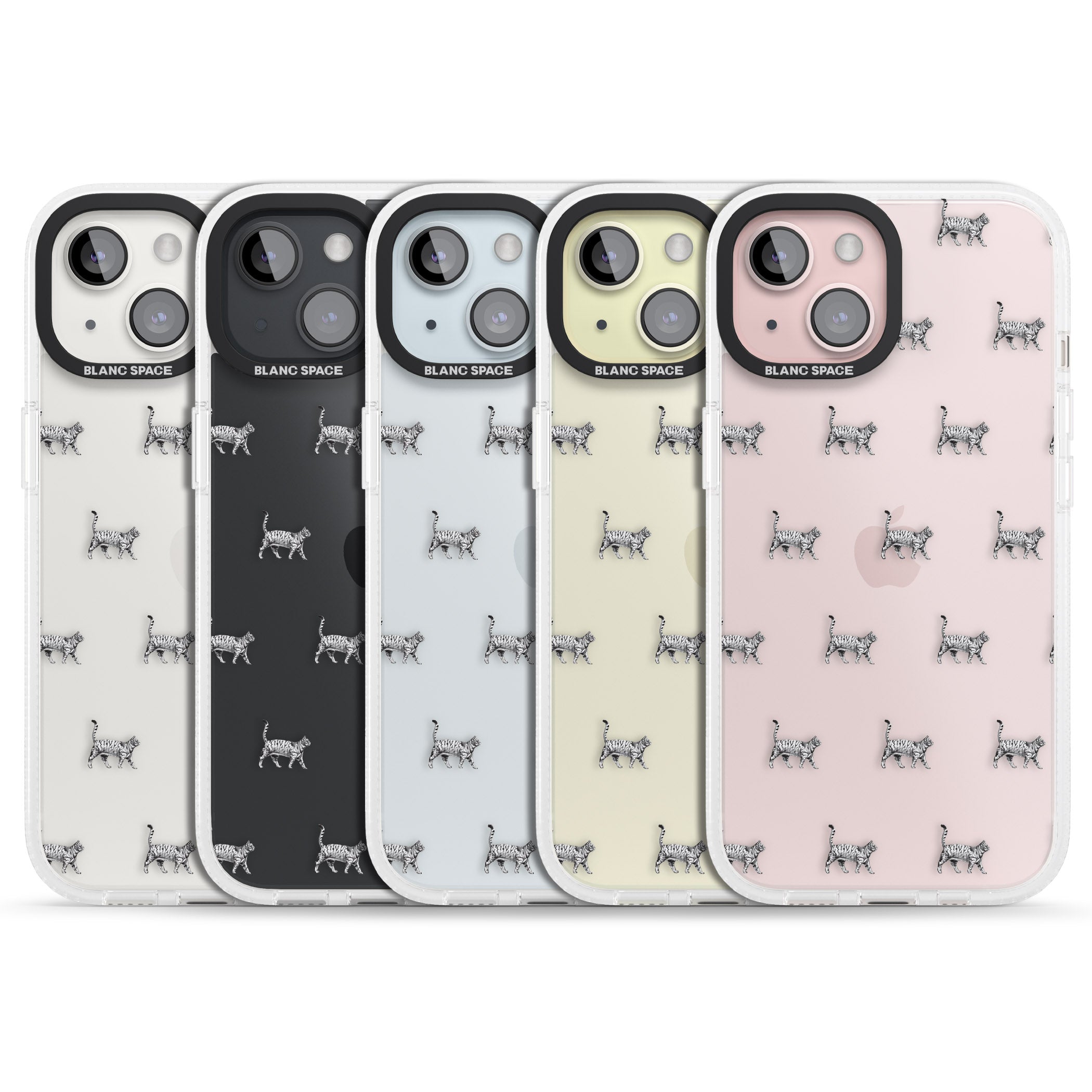 British Shorthair Cat Pattern iPhone 15 / 14 / 13 Clear Case Impact Air - Blanc Space
