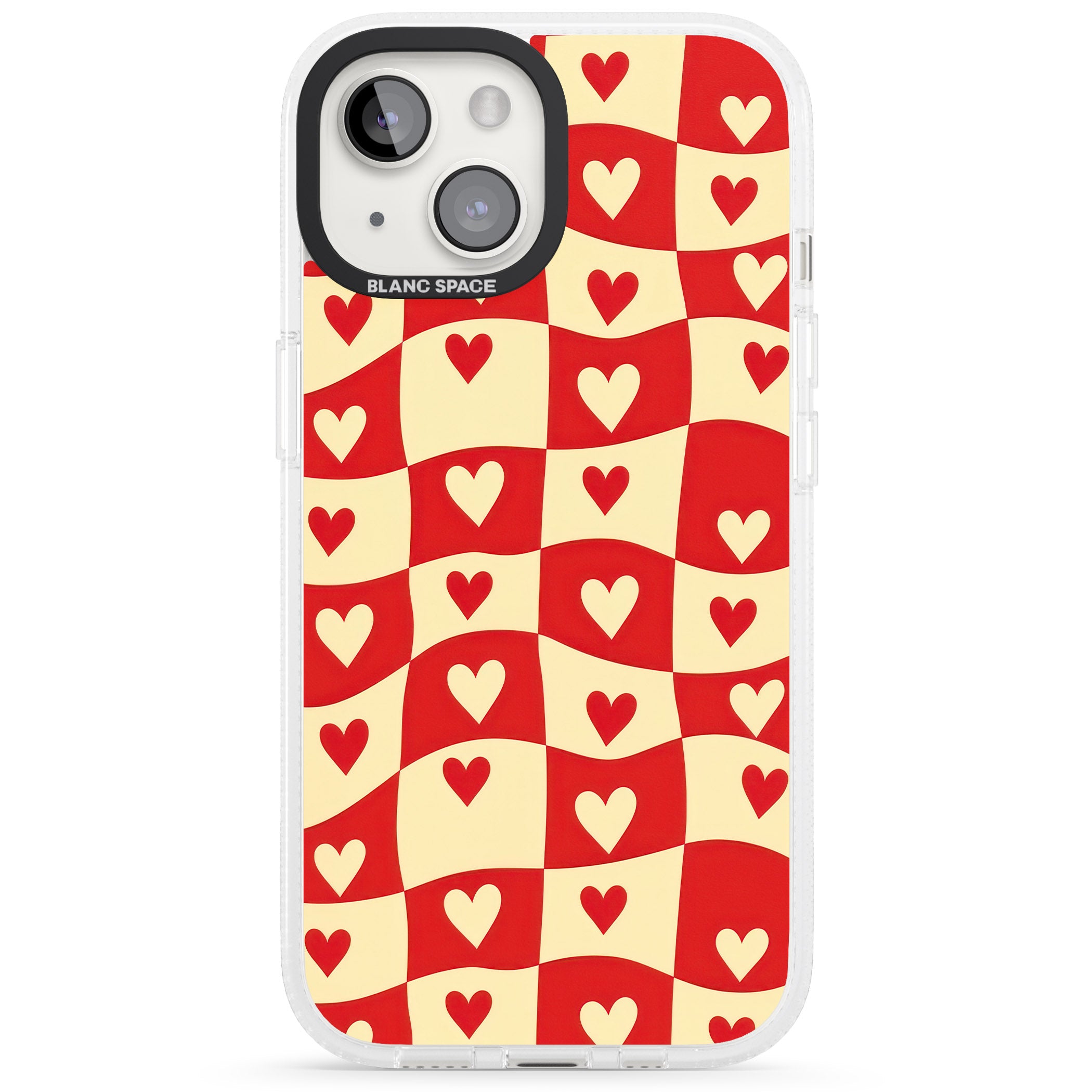 Red Wavy Checked & Hearts iPhone 15 / 14 / 13 Clear Case Impact Air - Blanc Space