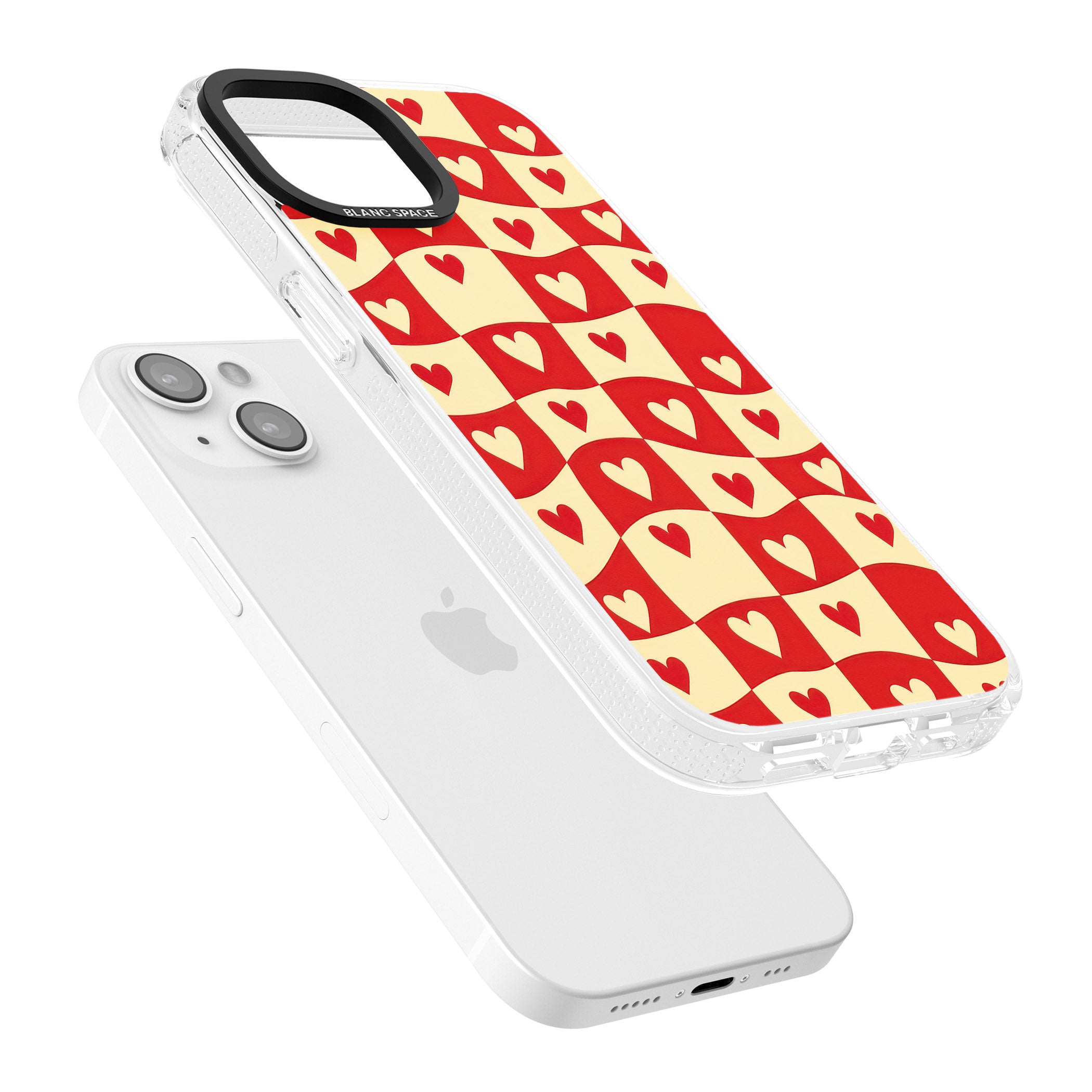Red Wavy Checked & Hearts iPhone 15 / 14 / 13 Clear Case Impact Air - Blanc Space