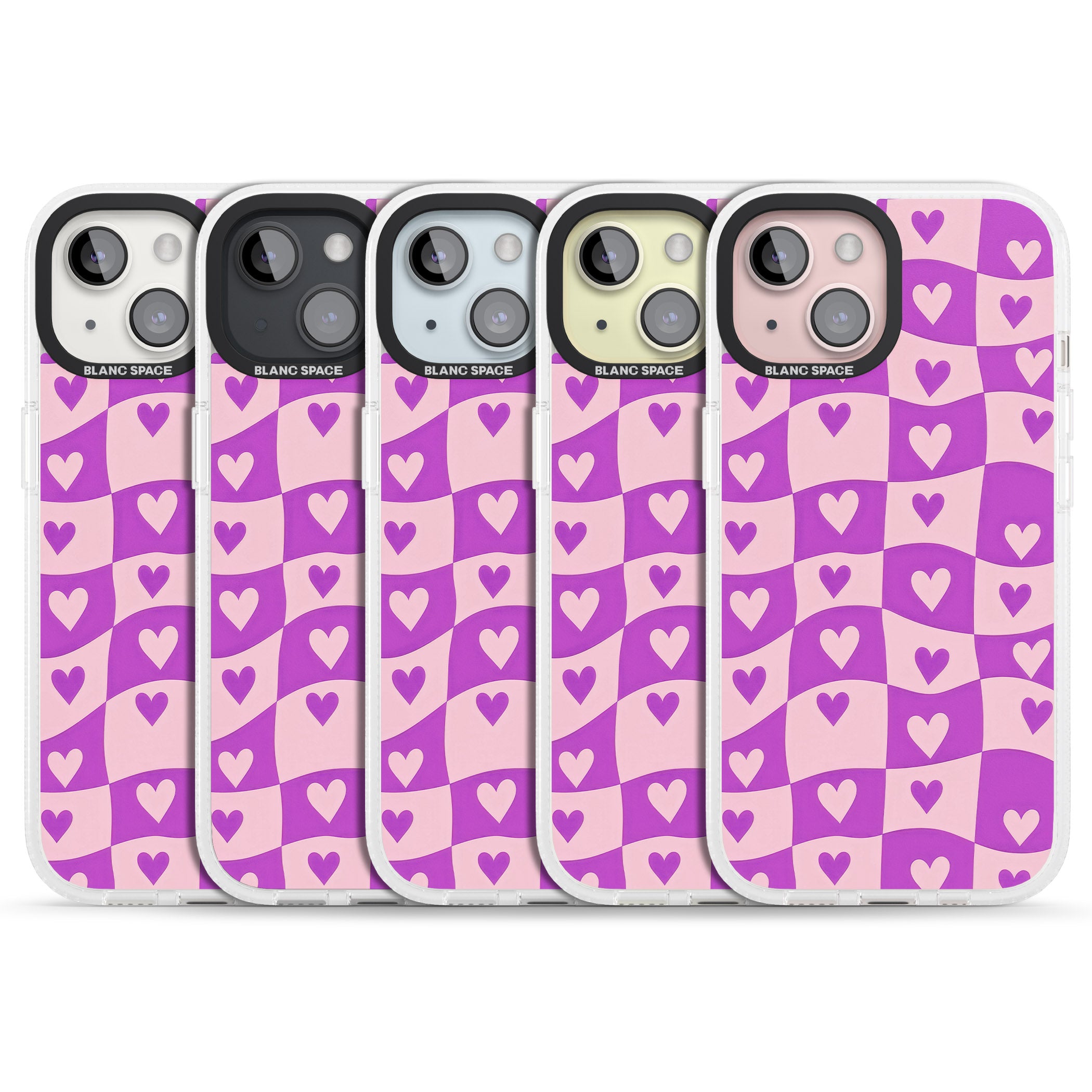 Purple Wavy Checked & Hearts iPhone 15 / 14 / 13 Clear Case Impact Air - Blanc Space