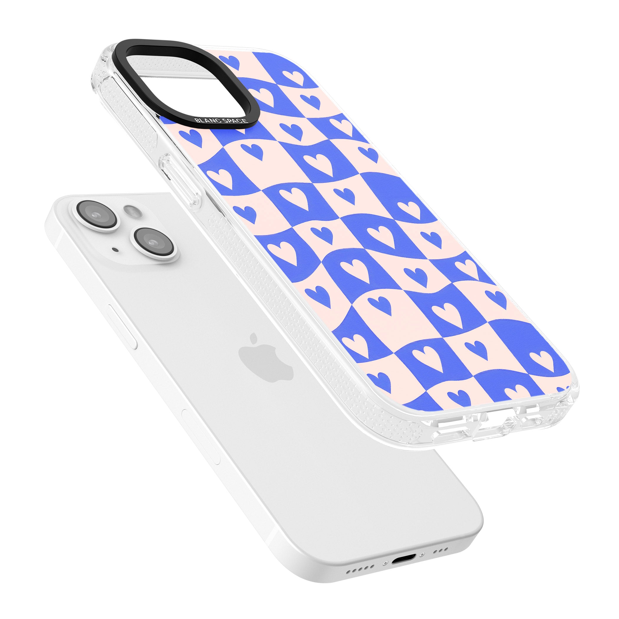 Blue Wavy Checked & Hearts iPhone 15 / 14 / 13 Clear Case Impact Air - Blanc Space