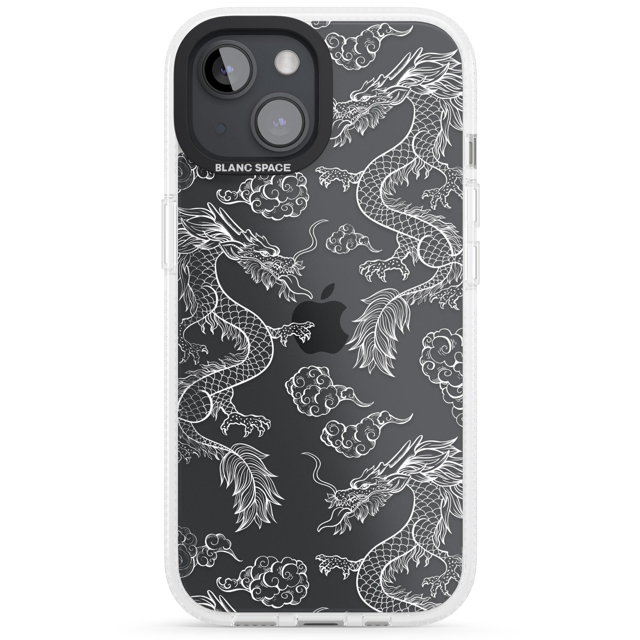 White Dragon Pattern iPhone 15 / 14 / 13 Clear Case Impact Air - Blanc Space
