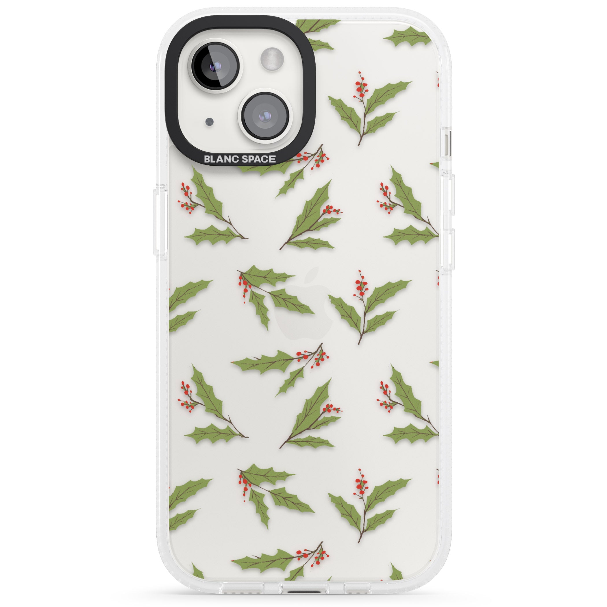 Christmas Holly Pattern iPhone 15 / 14 / 13 Clear Case Impact Air - Blanc Space
