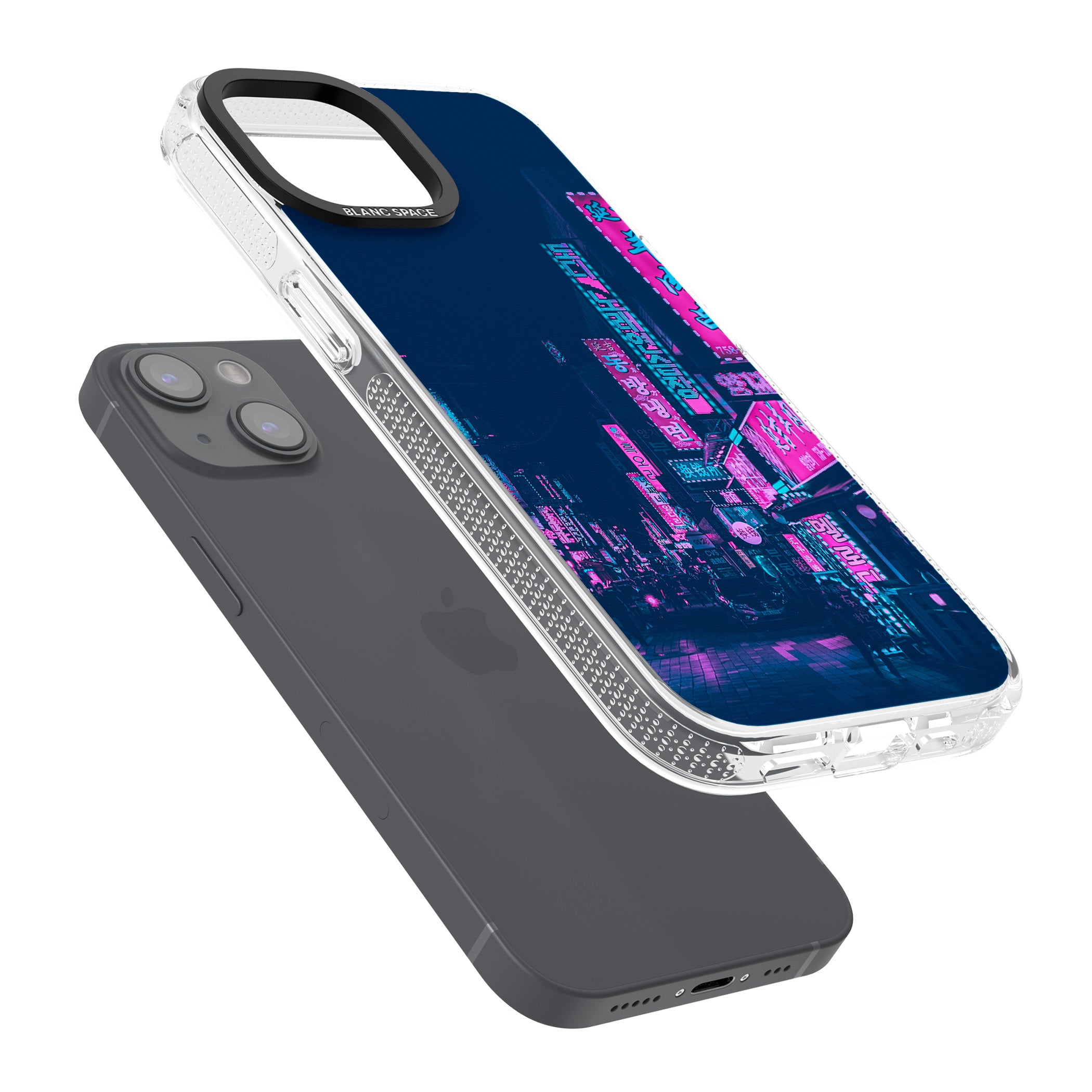 Pink & Turquoise - Neon Cities iPhone 15 / 14 / 13 Clear Case Impact Air - Blanc Space