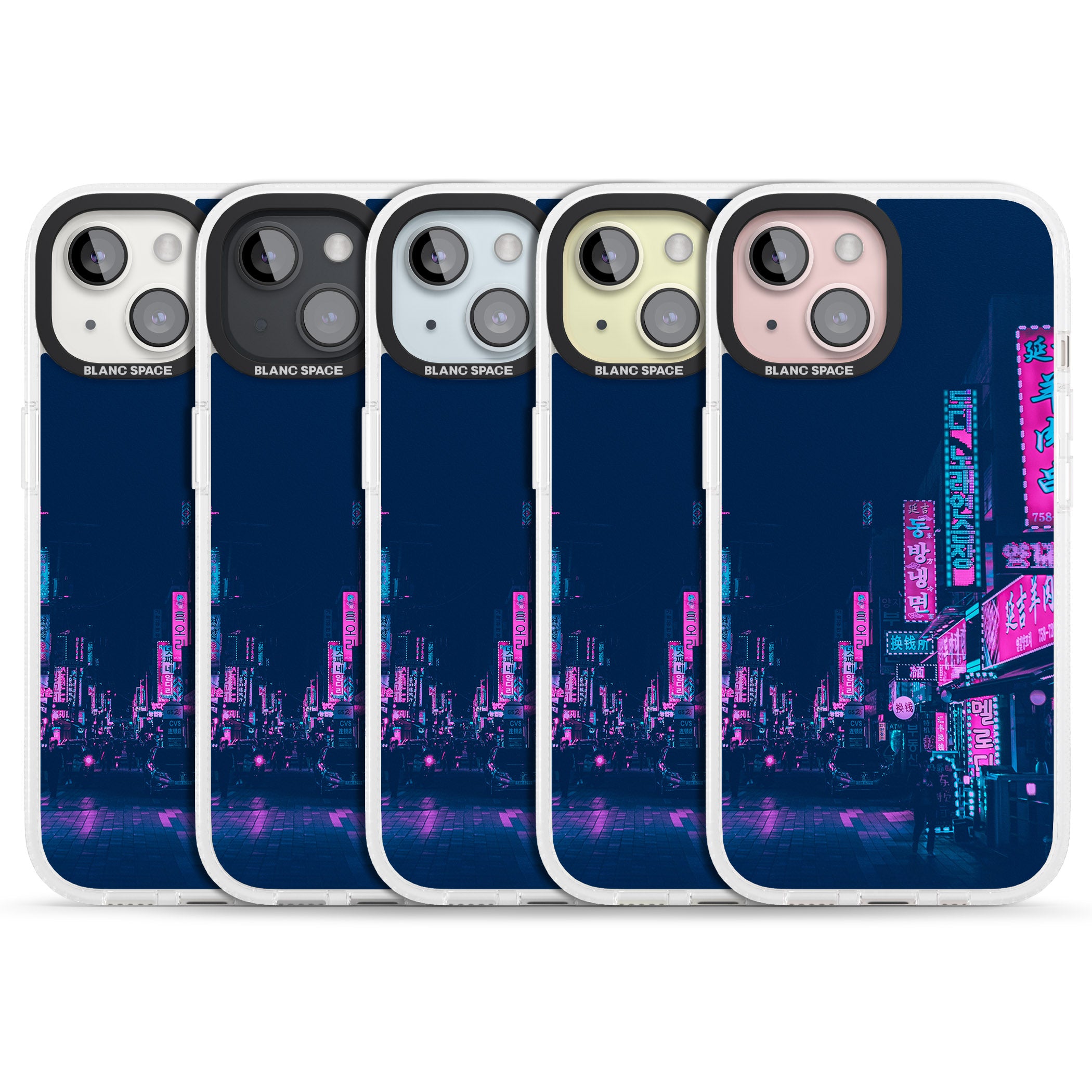 Pink & Turquoise - Neon Cities iPhone 15 / 14 / 13 Clear Case Impact Air - Blanc Space