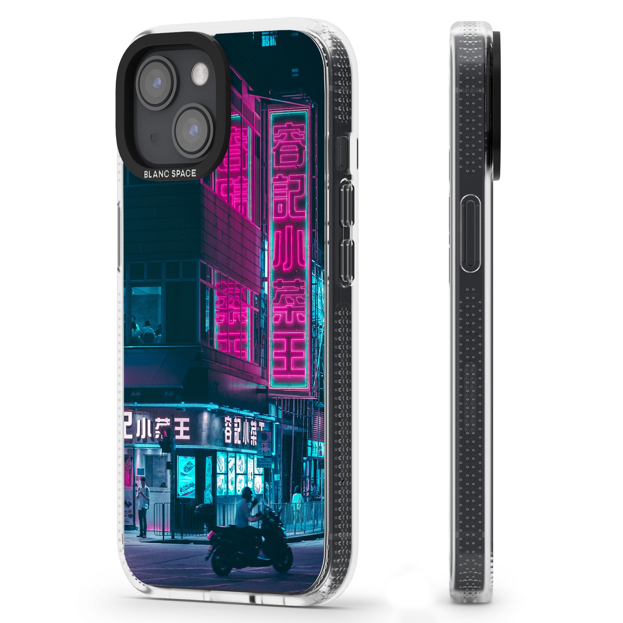 Motorcylist & Signs - Neon Cities Photographs iPhone 15 / 14 / 13 Clear Case Impact Air - Blanc Space