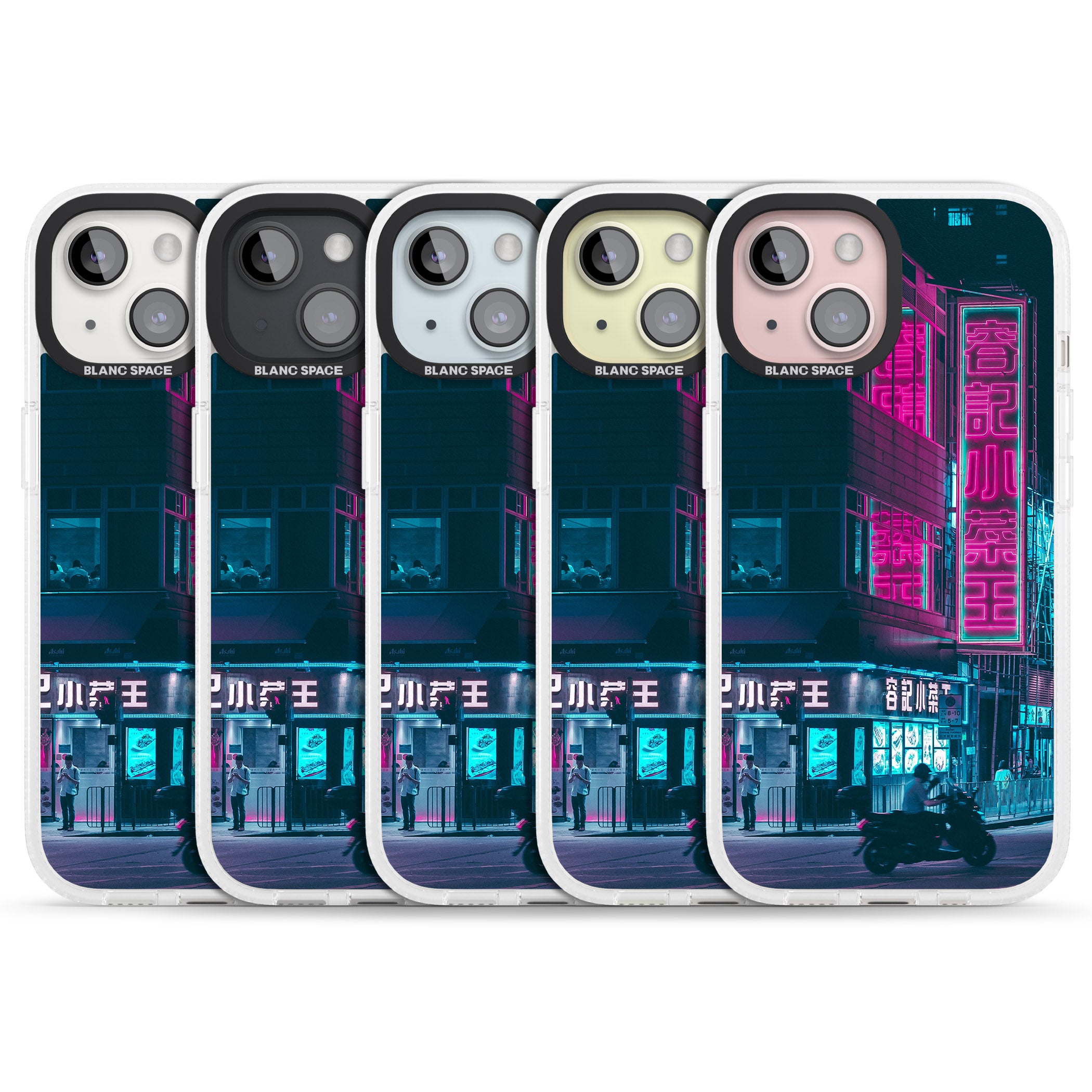 Motorcylist & Signs - Neon Cities Photographs iPhone 15 / 14 / 13 Clear Case Impact Air - Blanc Space