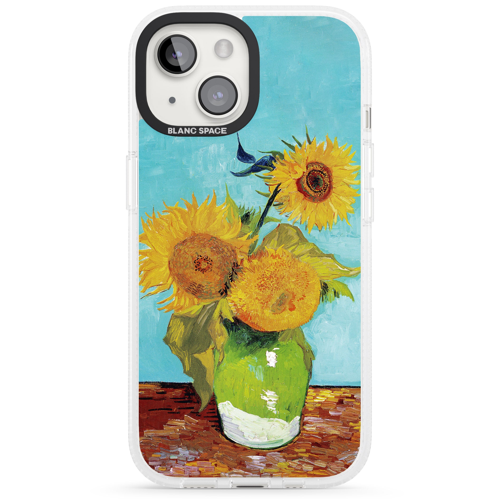 Vase with Three Sunflowers iPhone 15 / 14 / 13 Clear Case Impact Air - Blanc Space