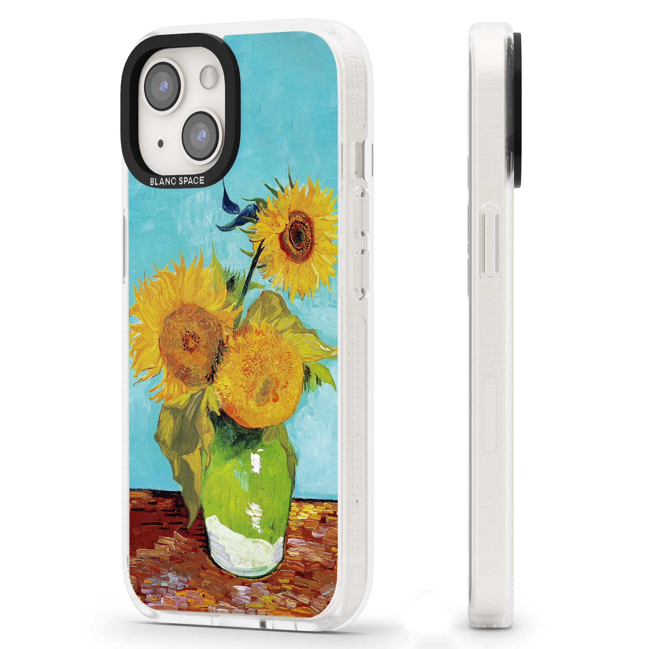 Vase with Three Sunflowers iPhone 15 / 14 / 13 Clear Case Impact Air - Blanc Space
