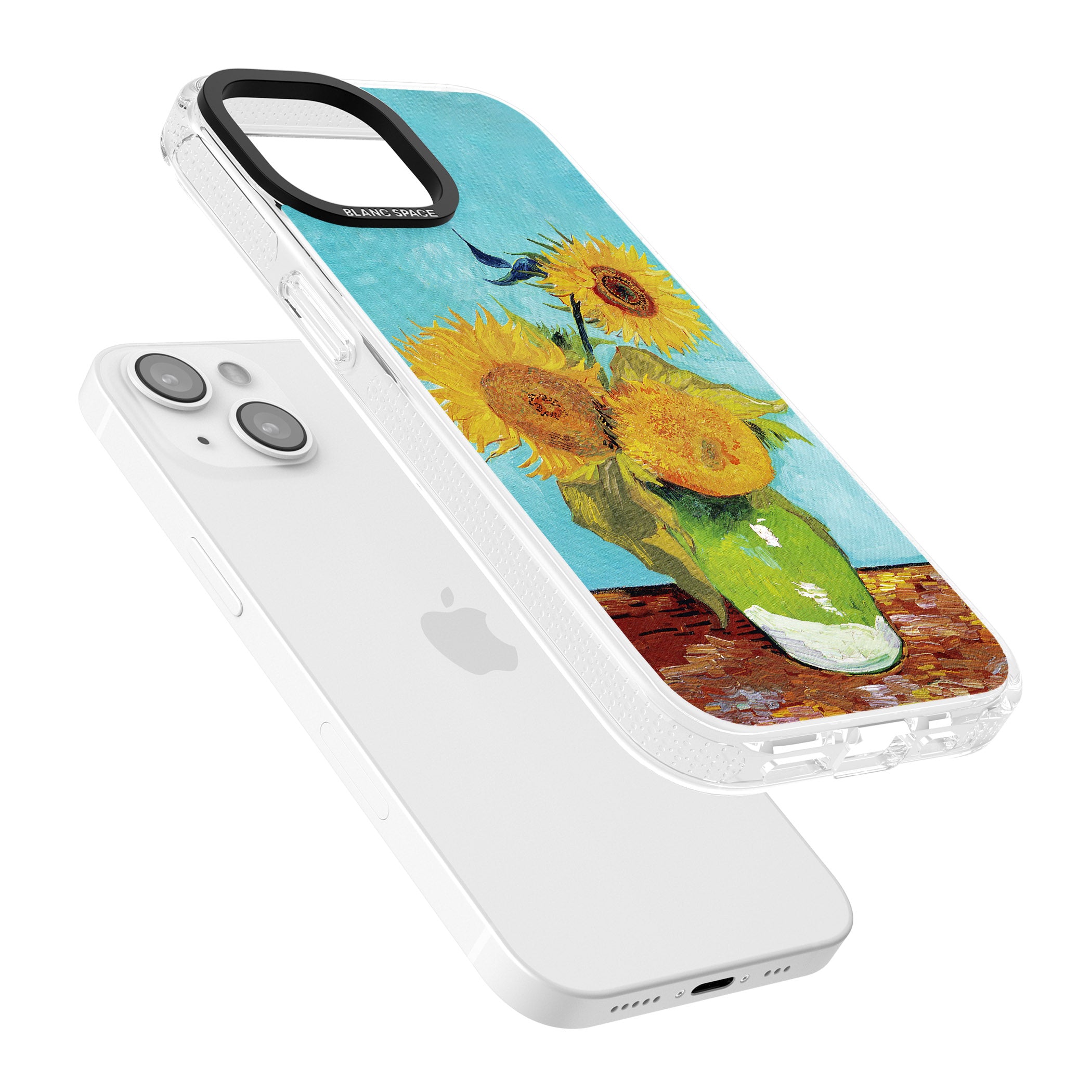 Vase with Three Sunflowers iPhone 15 / 14 / 13 Clear Case Impact Air - Blanc Space