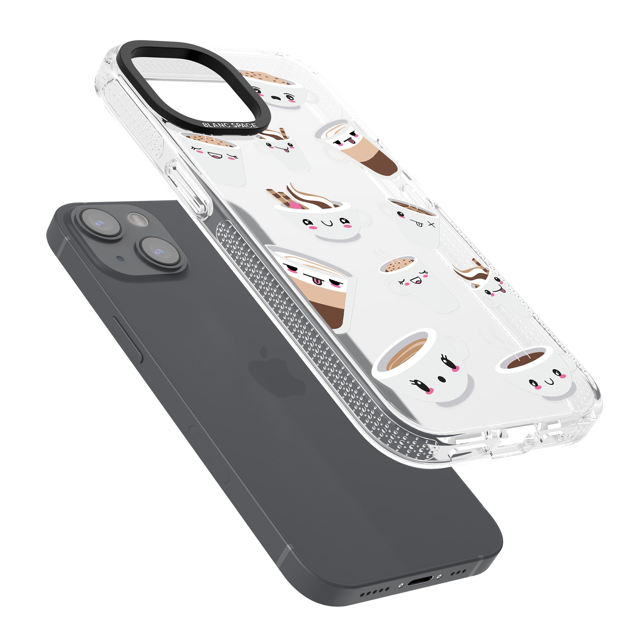 Coffee Faces iPhone 15 / 14 / 13 Clear Case Impact Air - Blanc Space