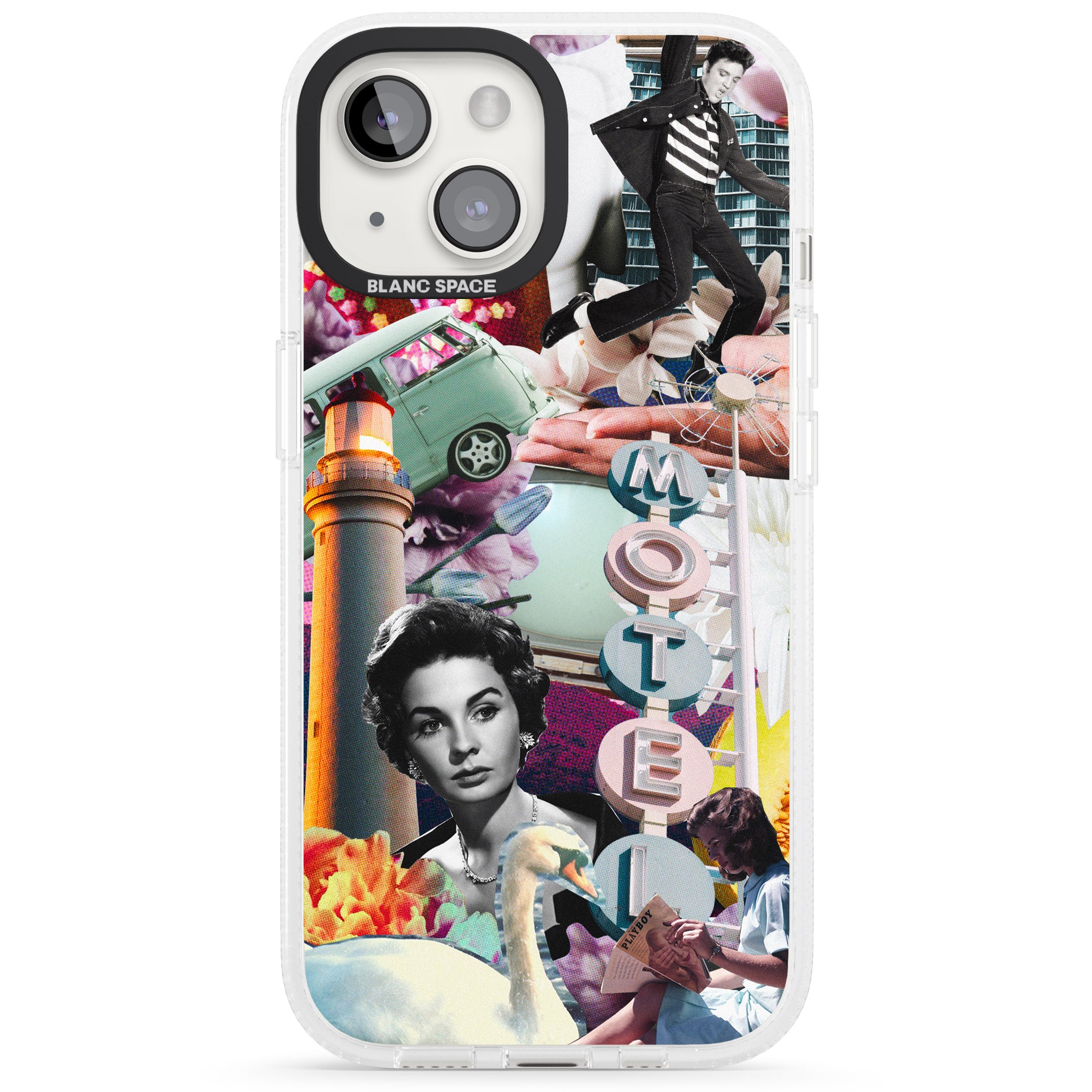 Vintage Collage: Retro Motel iPhone 15 / 14 / 13 Clear Case Impact Air - Blanc Space