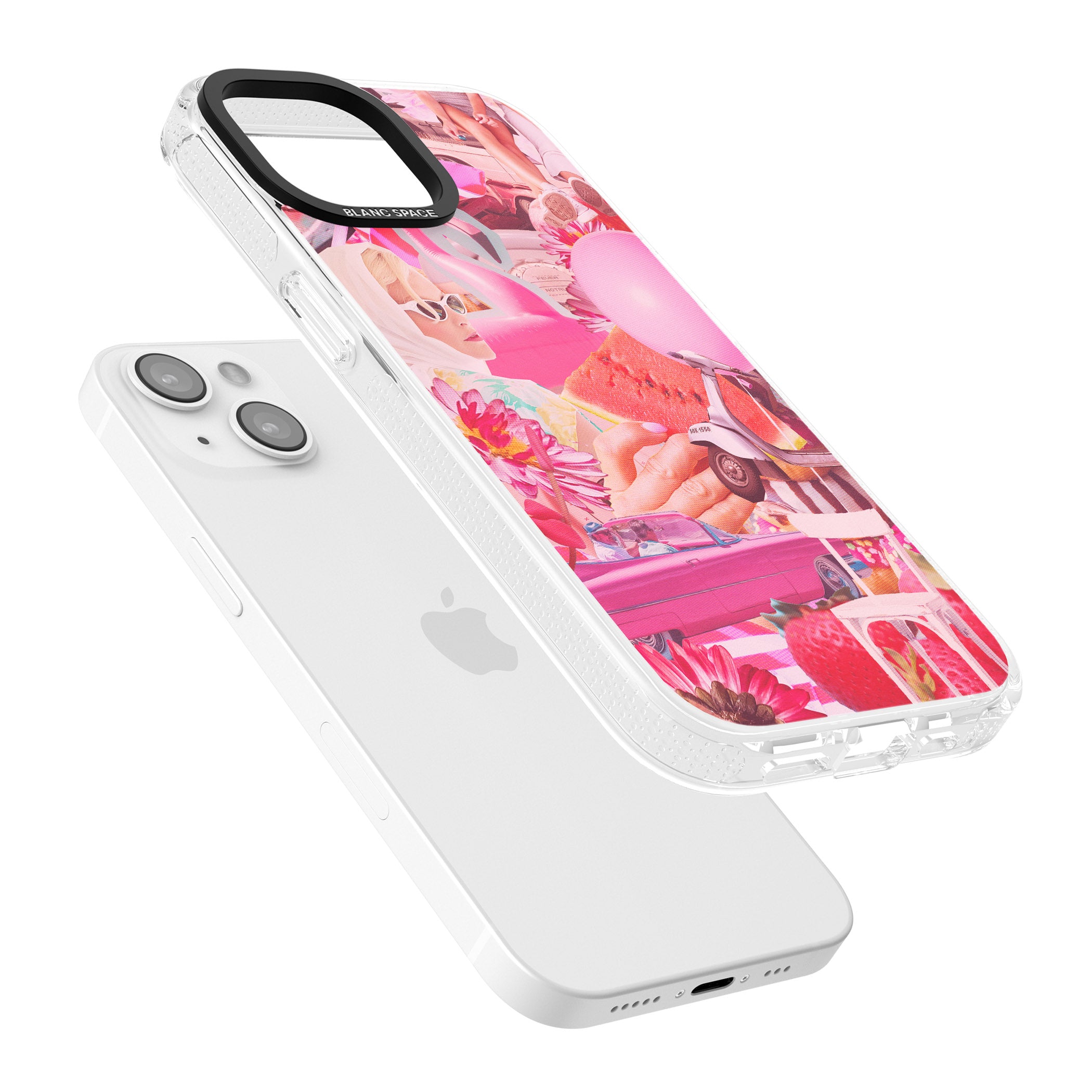 Vintage Collage: Pink Glamour iPhone 15 / 14 / 13 Clear Case Impact Air - Blanc Space