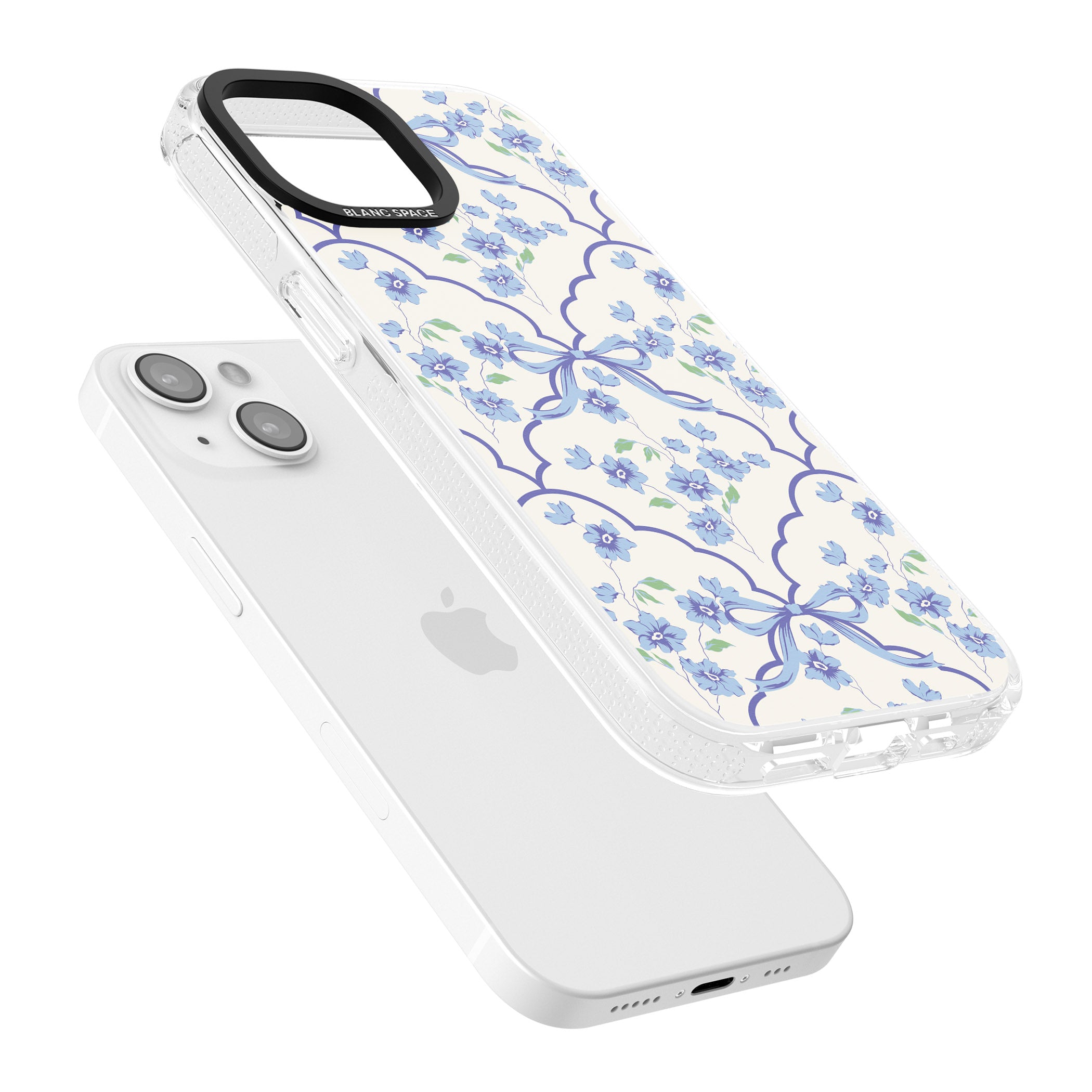 Blue Cottage Floral iPhone 15 / 14 / 13 Clear Case Impact Air - Blanc Space