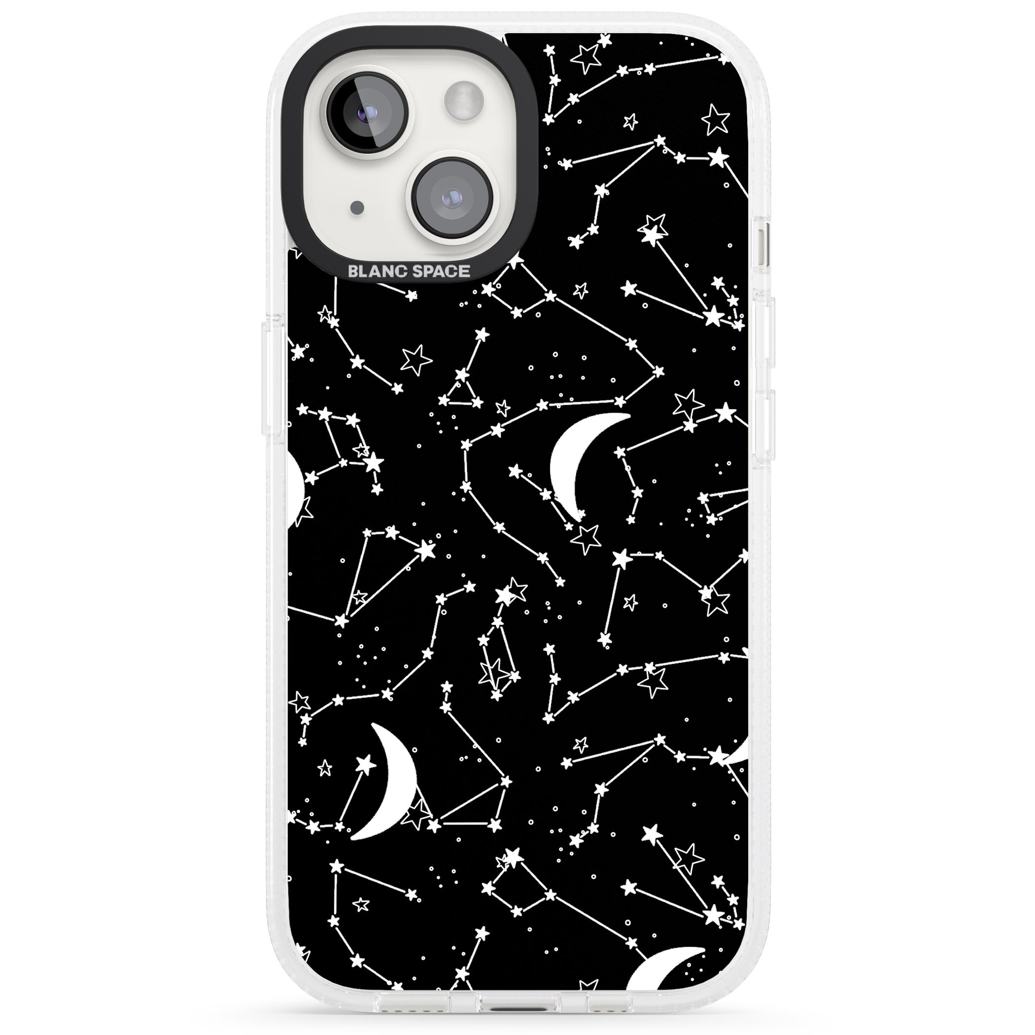 White Stars Constellations on Black iPhone 15 / 14 / 13 Clear Case Impact Air - Blanc Space