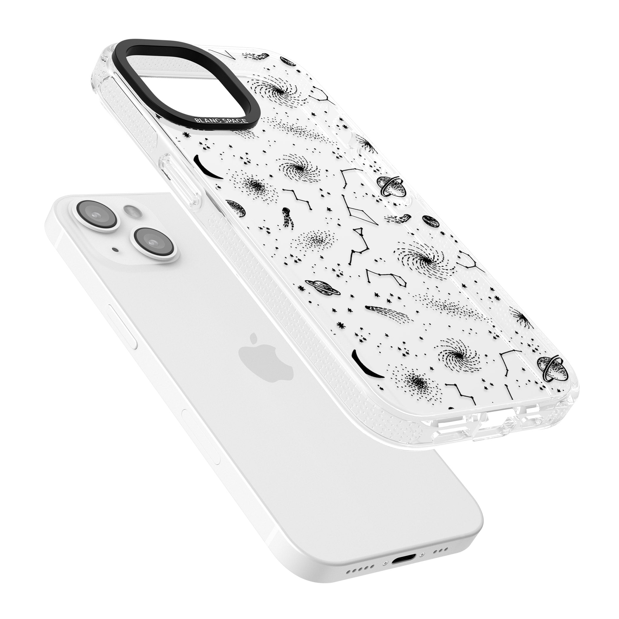 Mixed Galaxy Pattern iPhone 15 / 14 / 13 Clear Case Impact Air - Blanc Space
