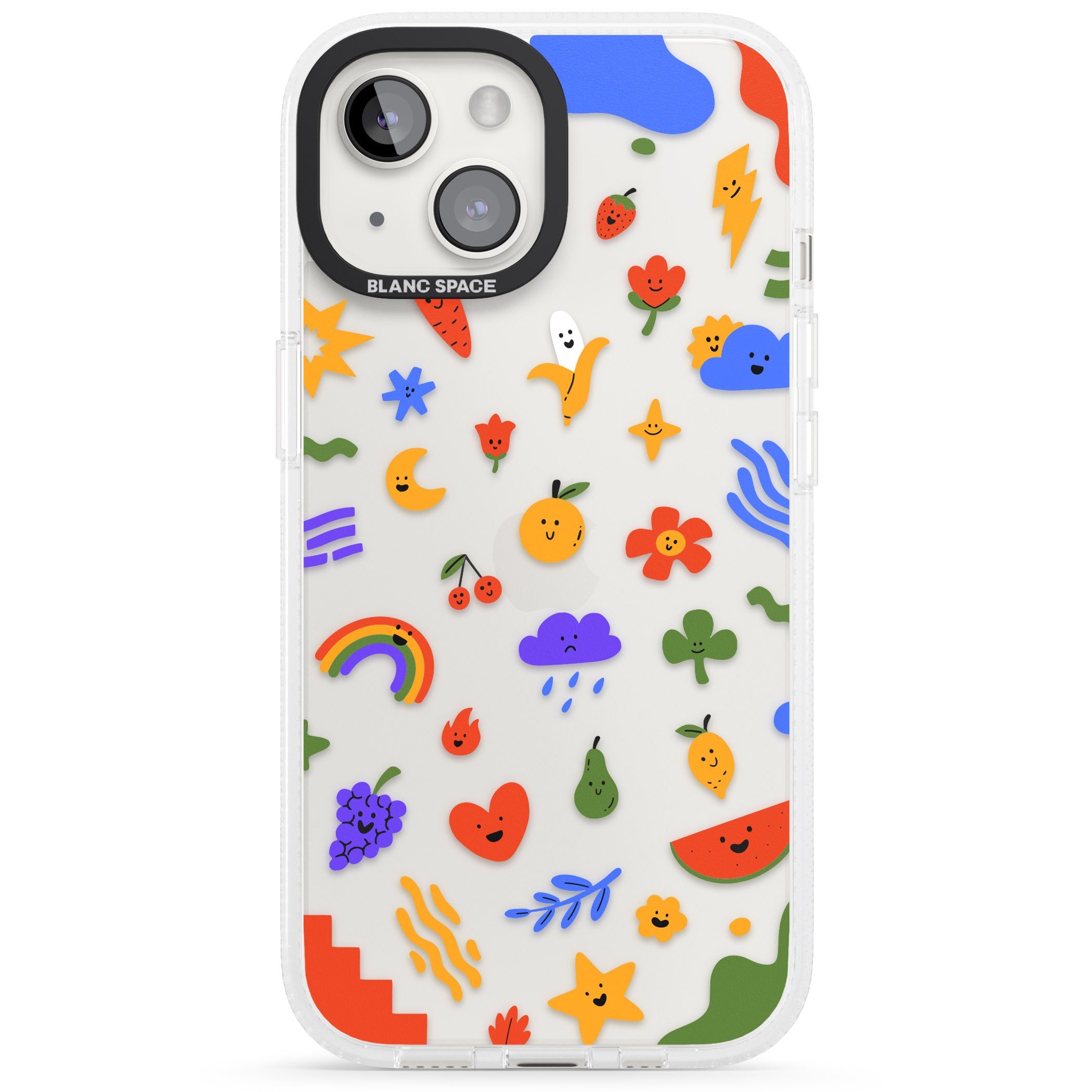 Mixed Cute Icon Pattern - Clear iPhone 15 / 14 / 13 Clear Case Impact Air - Blanc Space