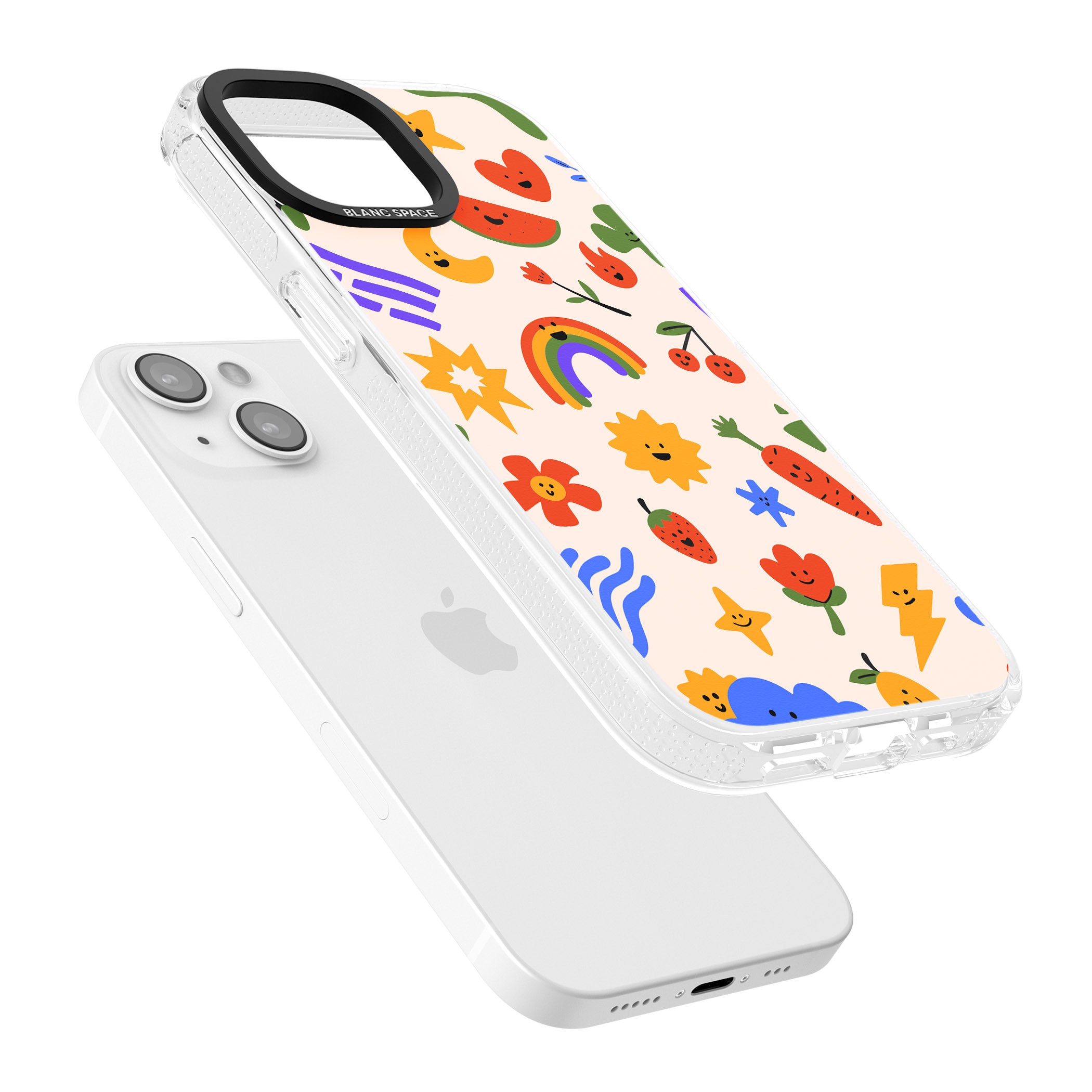 Mixed Large Kawaii Icons - Solid iPhone 15 / 14 / 13 Clear Case Impact Air - Blanc Space