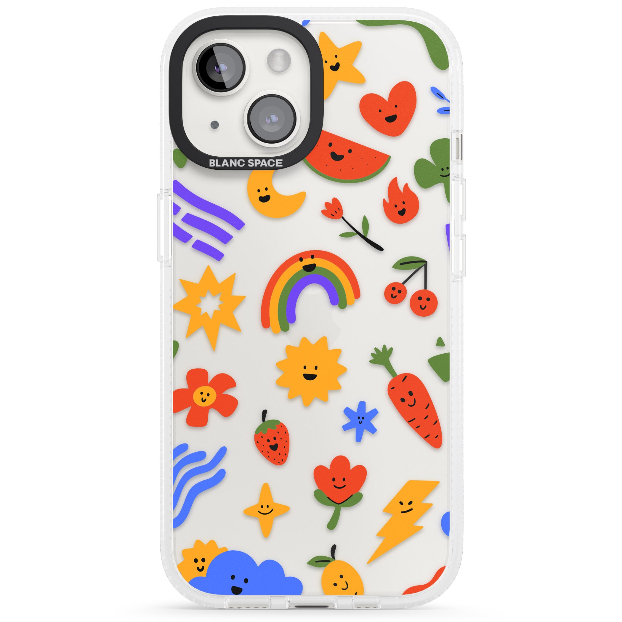Mixed Large Kawaii Icons - Clear iPhone 15 / 14 / 13 Clear Case Impact Air - Blanc Space