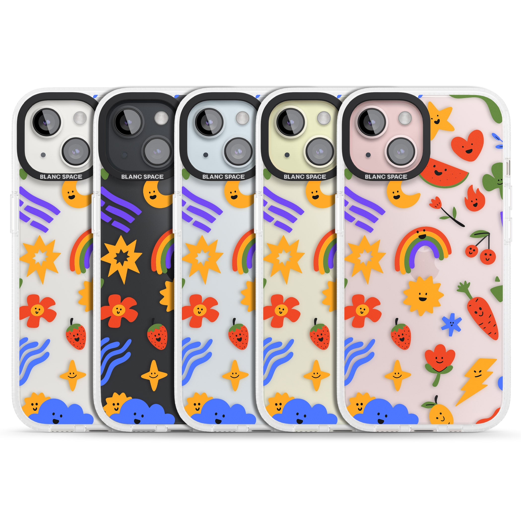 Mixed Large Kawaii Icons - Clear iPhone 15 / 14 / 13 Clear Case Impact Air - Blanc Space