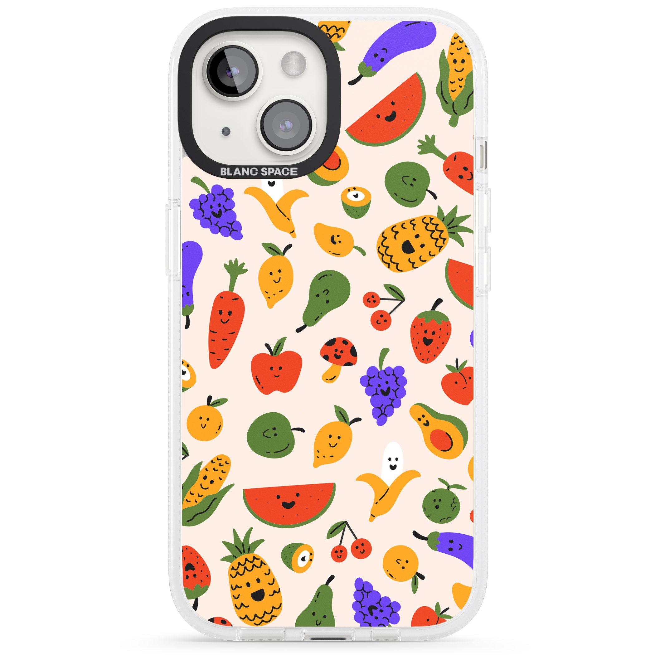 Mixed Kawaii Food Icons - Solid iPhone 15 / 14 / 13 Clear Case Impact Air - Blanc Space