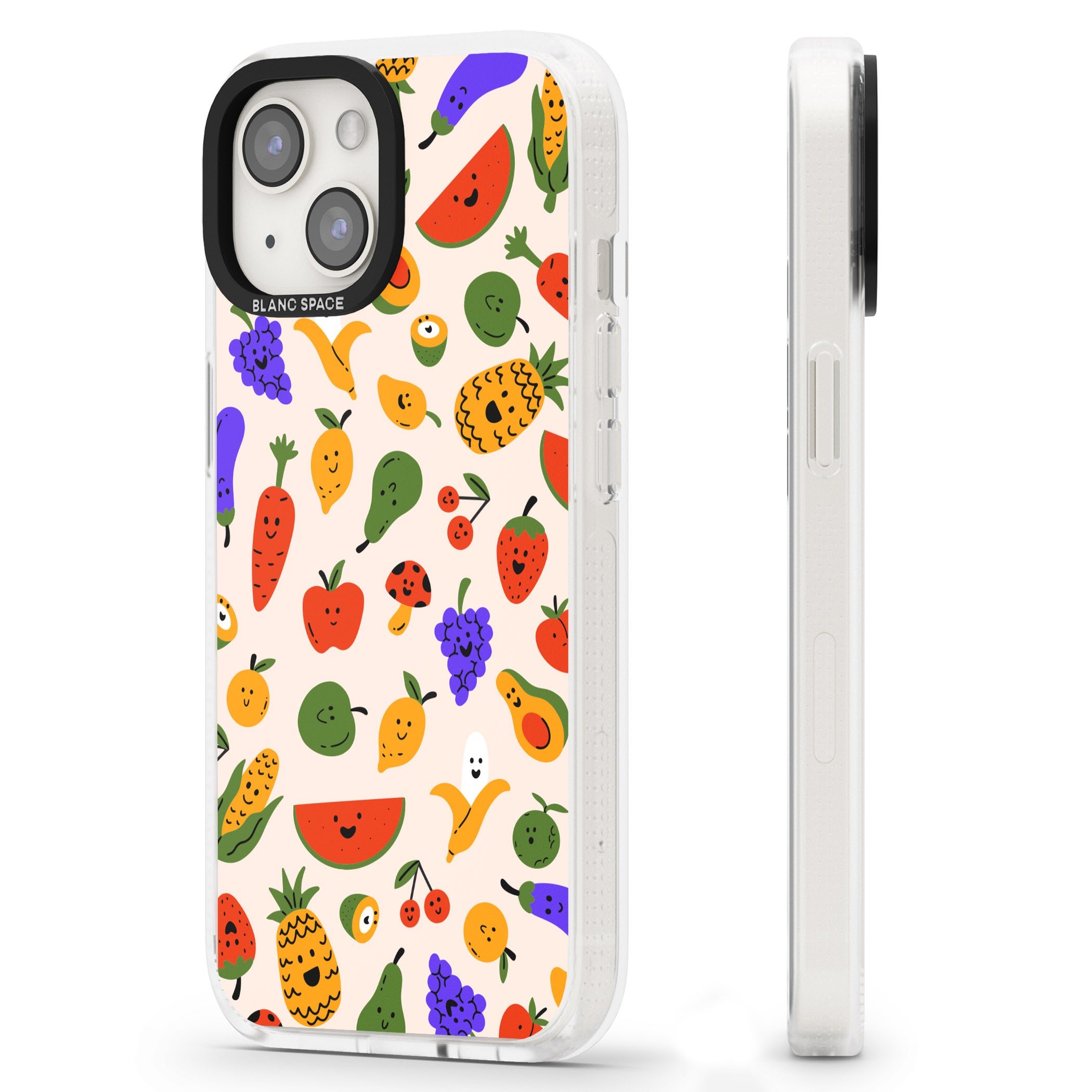 Mixed Kawaii Food Icons - Solid iPhone 15 / 14 / 13 Clear Case Impact Air - Blanc Space