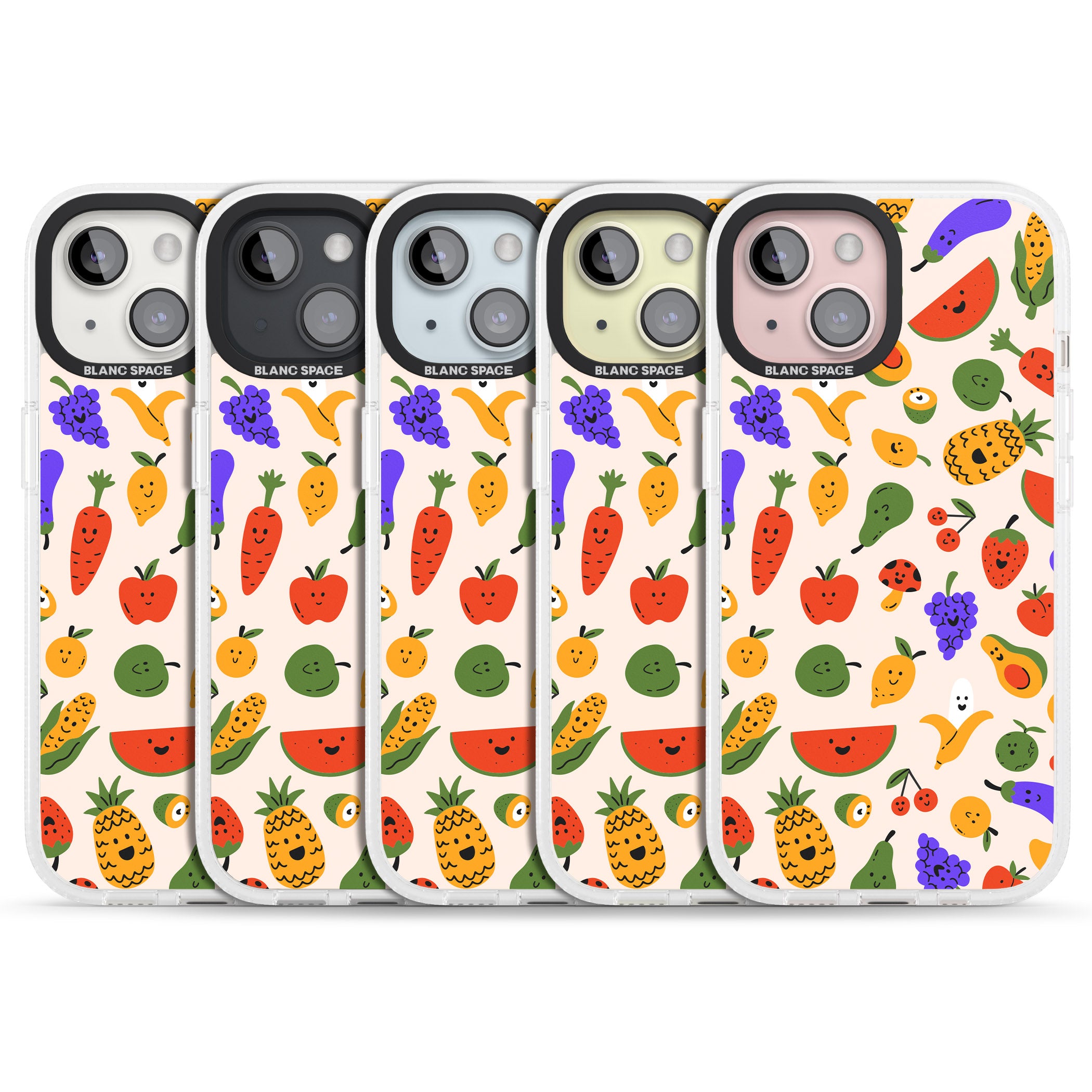 Mixed Kawaii Food Icons - Solid iPhone 15 / 14 / 13 Clear Case Impact Air - Blanc Space