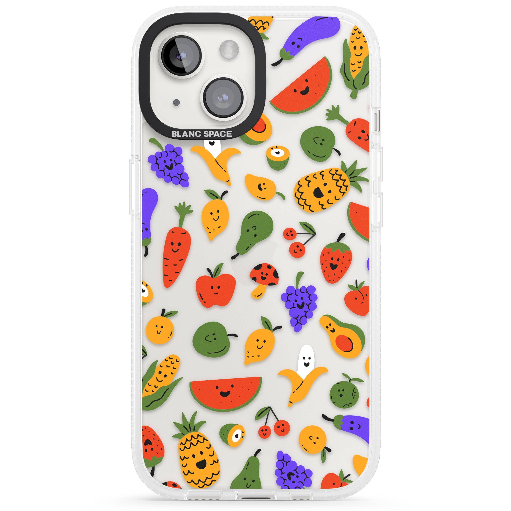 Mixed Kawaii Food Icons - Clear iPhone 15 / 14 / 13 Clear Case Impact Air - Blanc Space