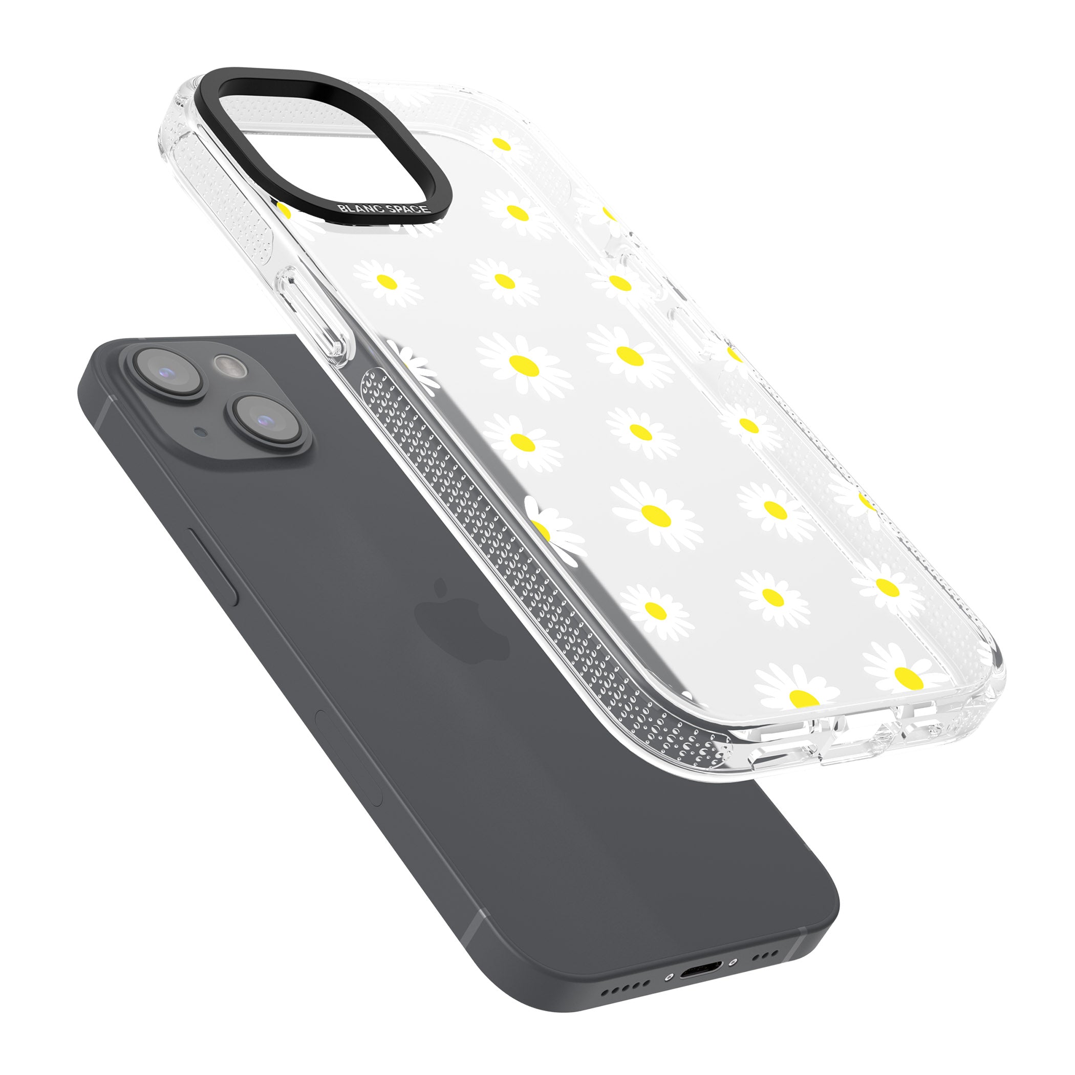 White Daisy Pattern (Clear) iPhone 15 / 14 / 13 Clear Case Impact Air - Blanc Space