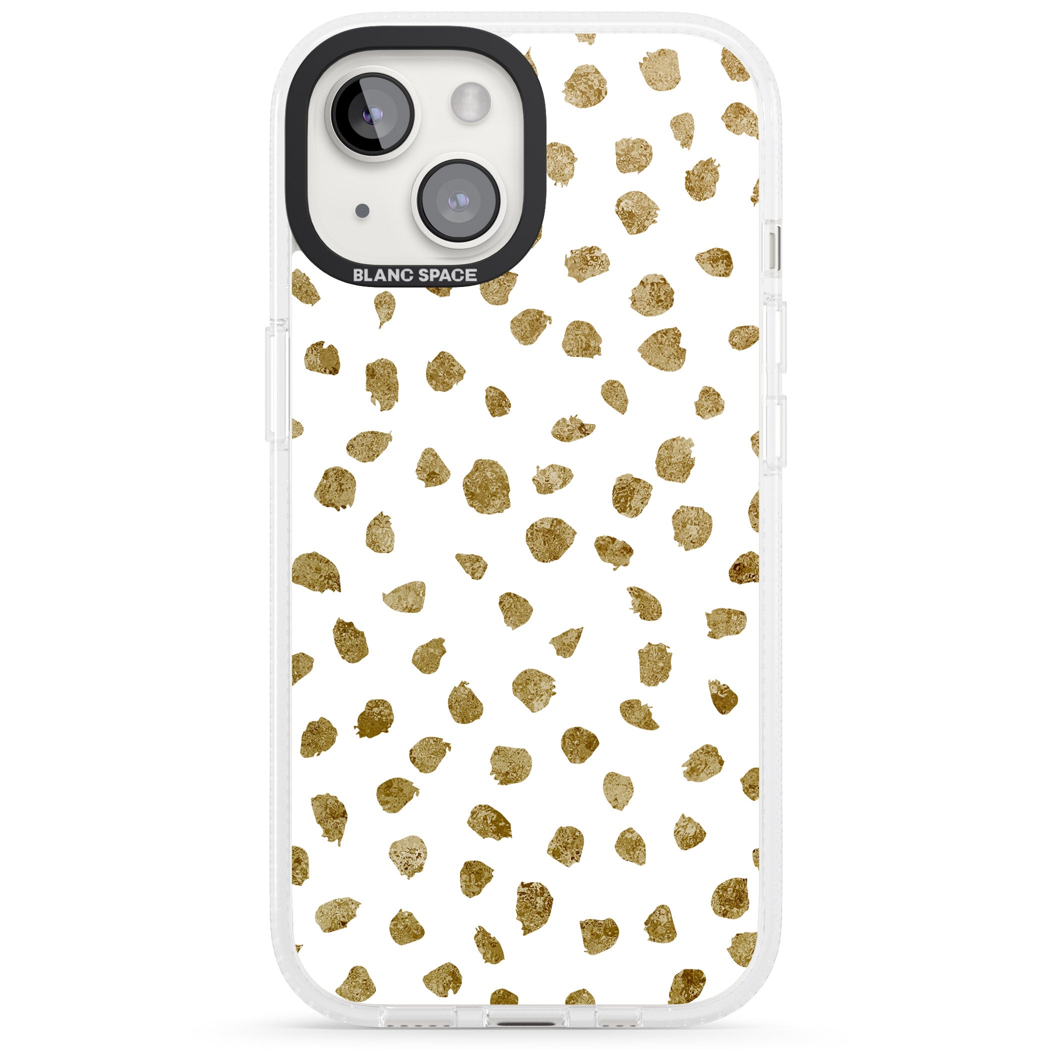 Gold Look on White Dalmatian Polka Dot Spots iPhone 15 / 14 / 13 Clear Case Impact Air - Blanc Space