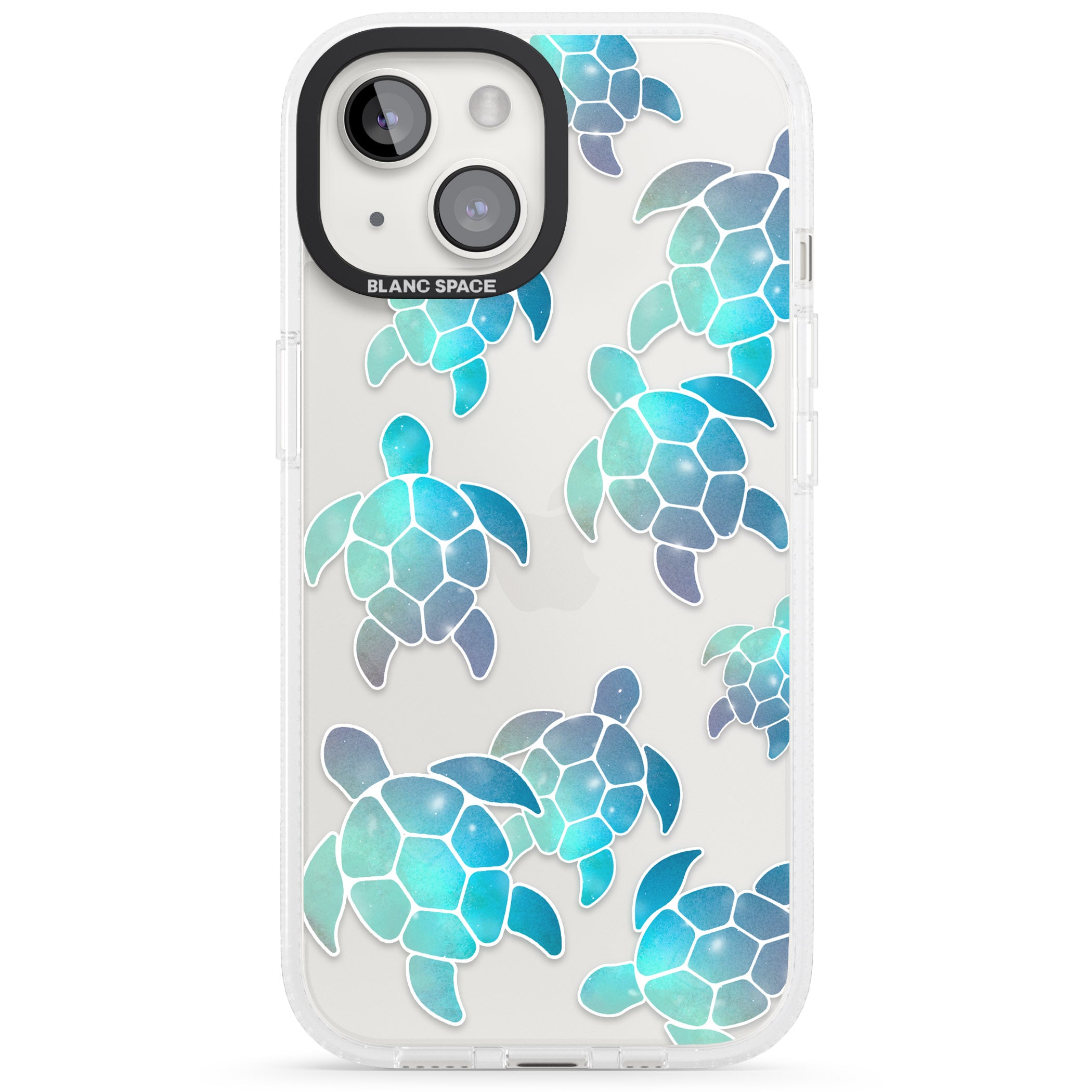Aqua Space Turtles iPhone 15 / 14 / 13 Clear Case Impact Air - Blanc Space