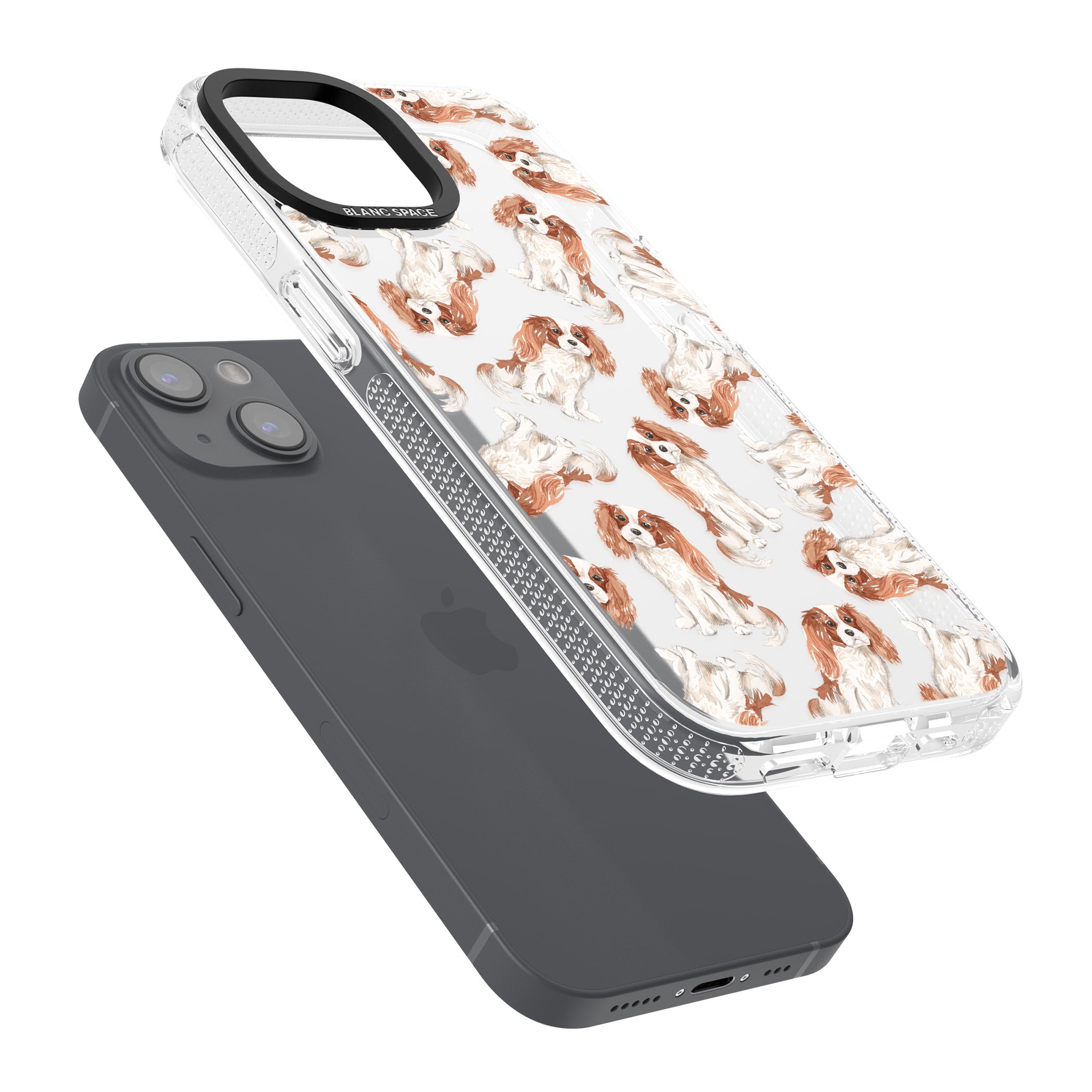 Cavalier King Charles Spaniel Dog Pattern iPhone 15 / 14 / 13 Clear Case Impact Air - Blanc Space