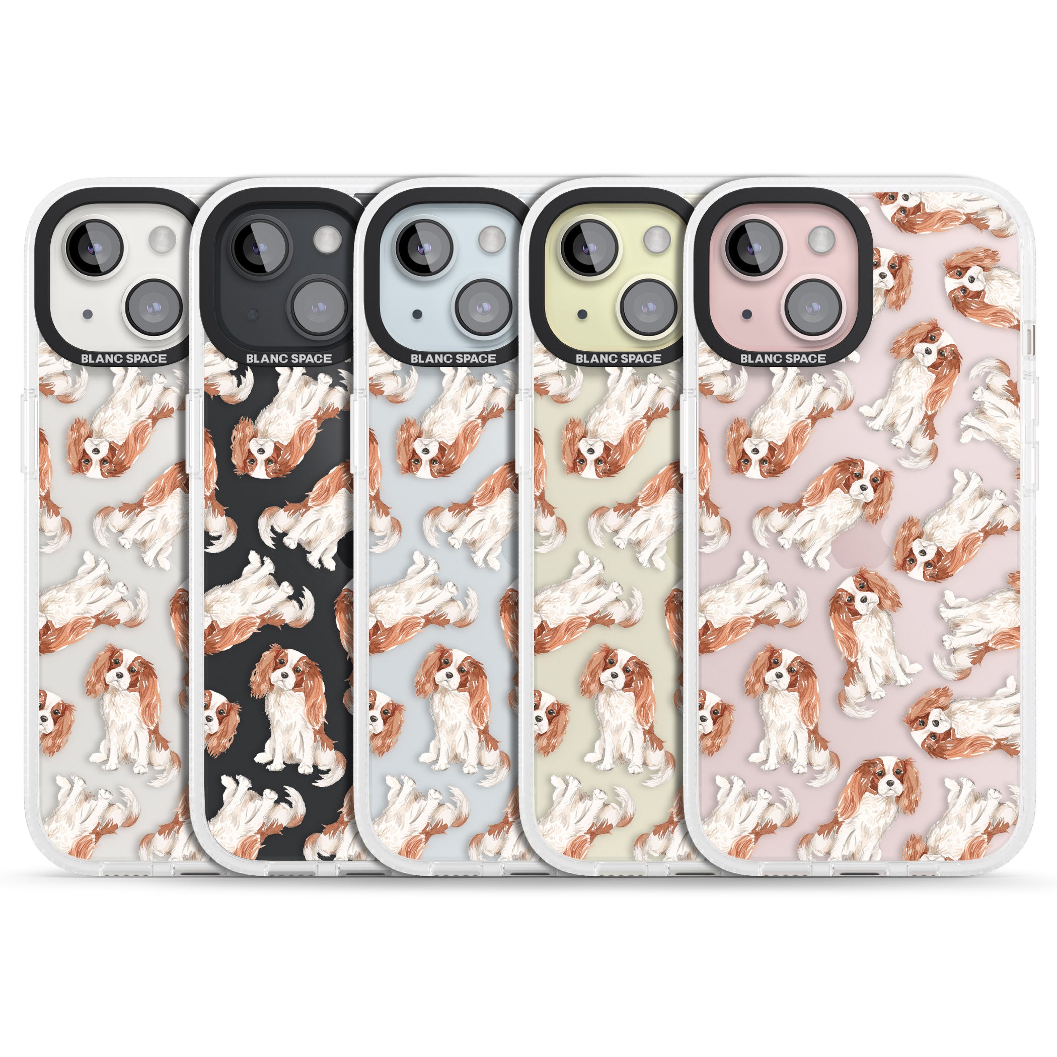 Cavalier King Charles Spaniel Dog Pattern iPhone 15 / 14 / 13 Clear Case Impact Air - Blanc Space
