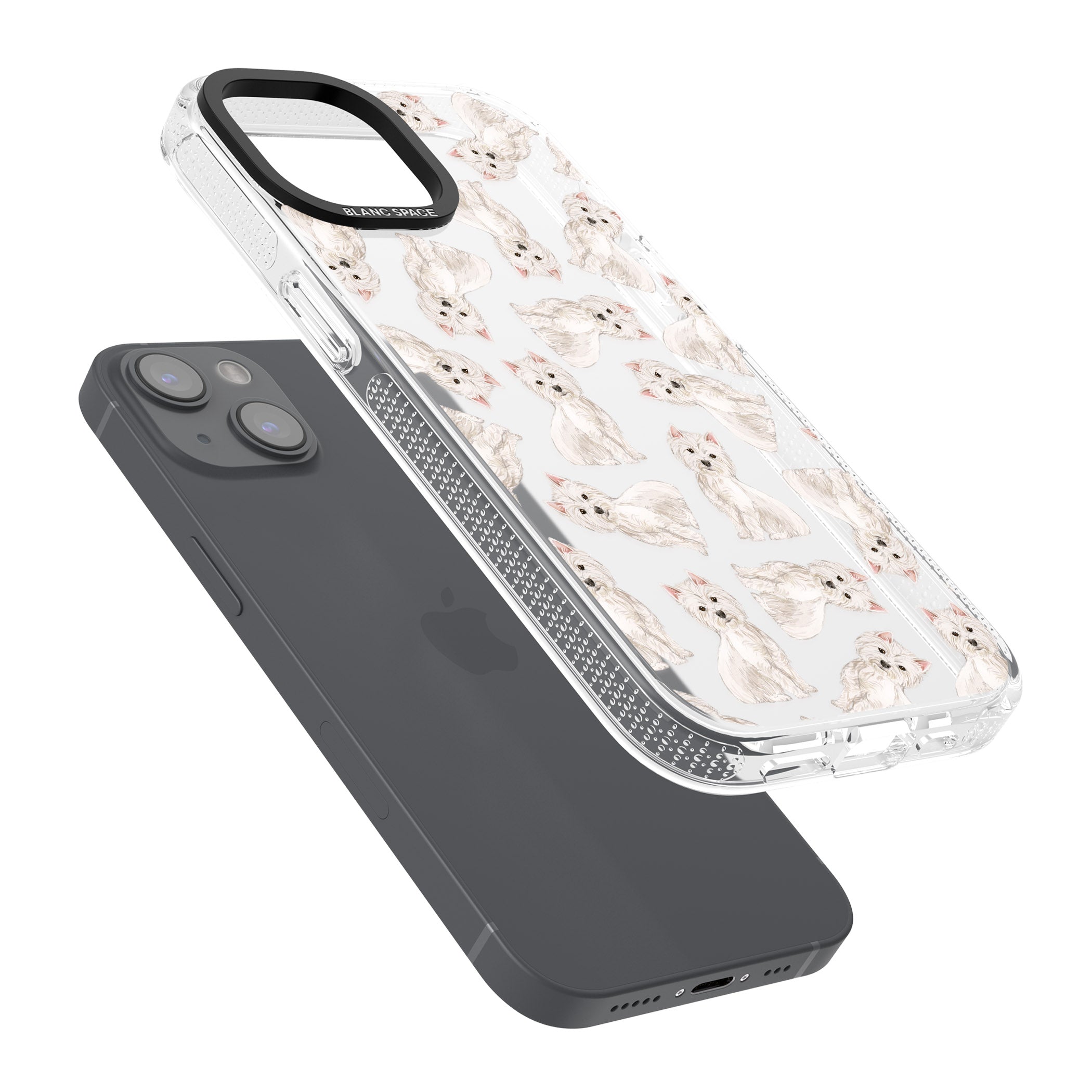 Westie Watercolour Dog Pattern iPhone 15 / 14 / 13 Clear Case Impact Air - Blanc Space
