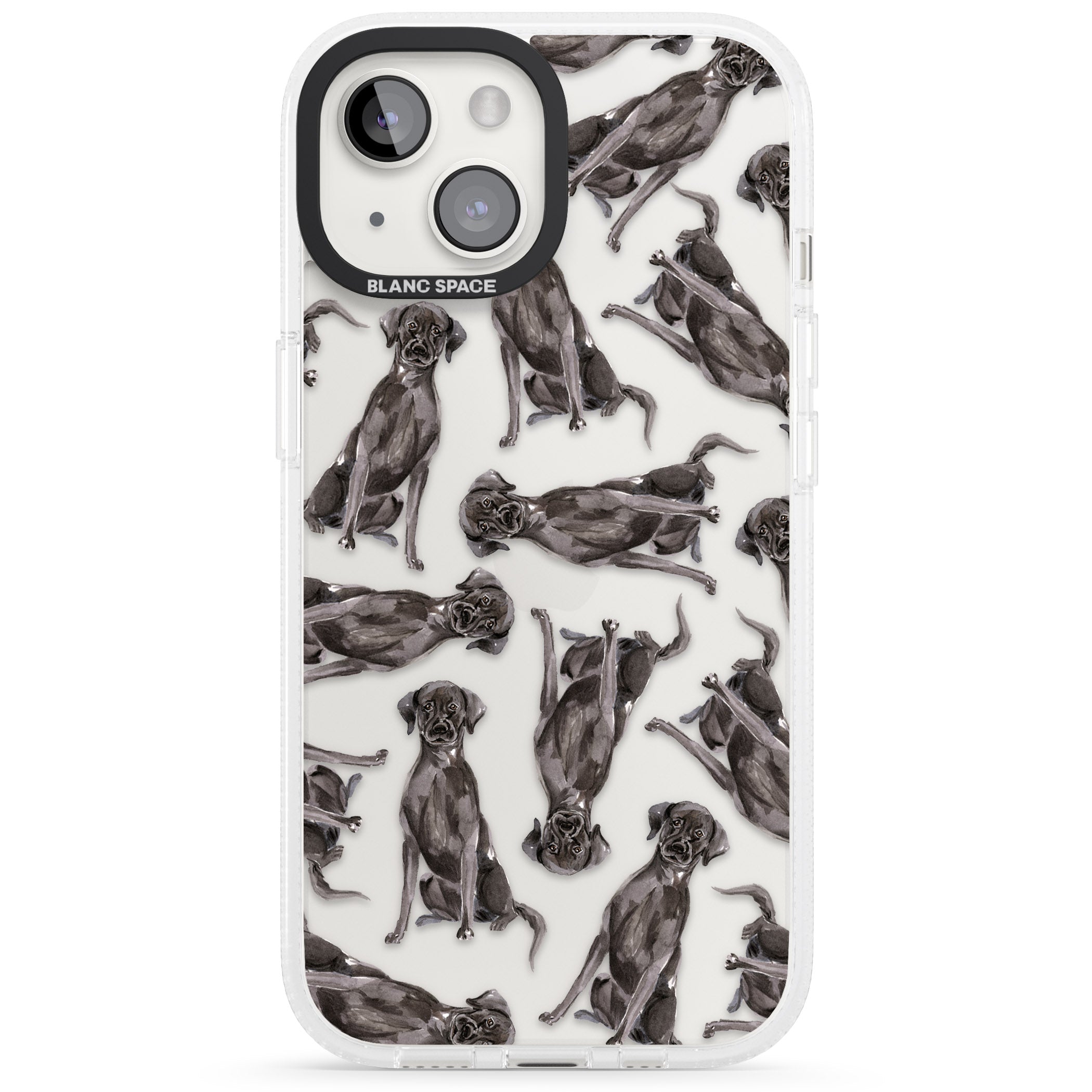 Black Labrador Watercolour Dog Pattern iPhone 15 / 14 / 13 Clear Case Impact Air - Blanc Space