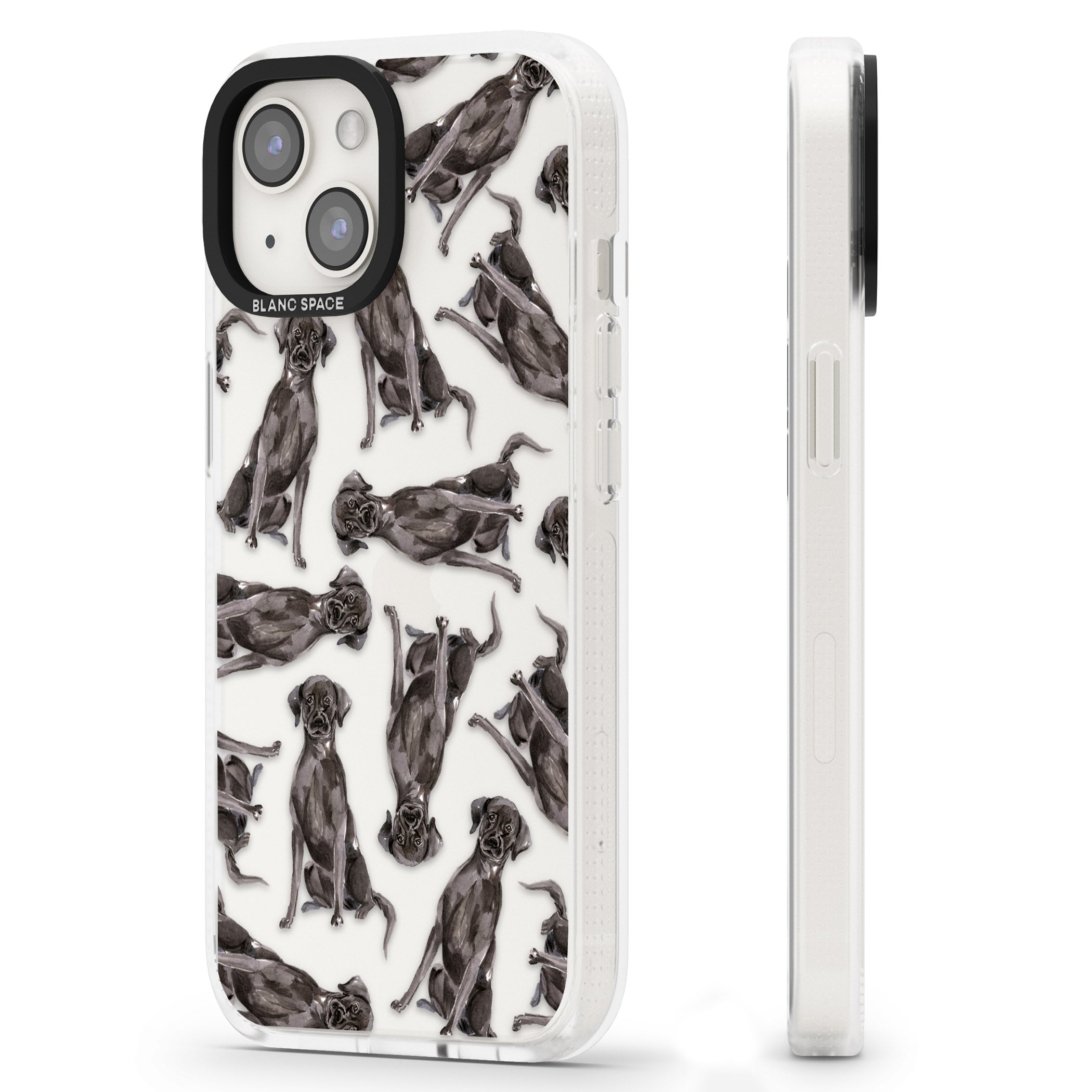 Black Labrador Watercolour Dog Pattern iPhone 15 / 14 / 13 Clear Case Impact Air - Blanc Space