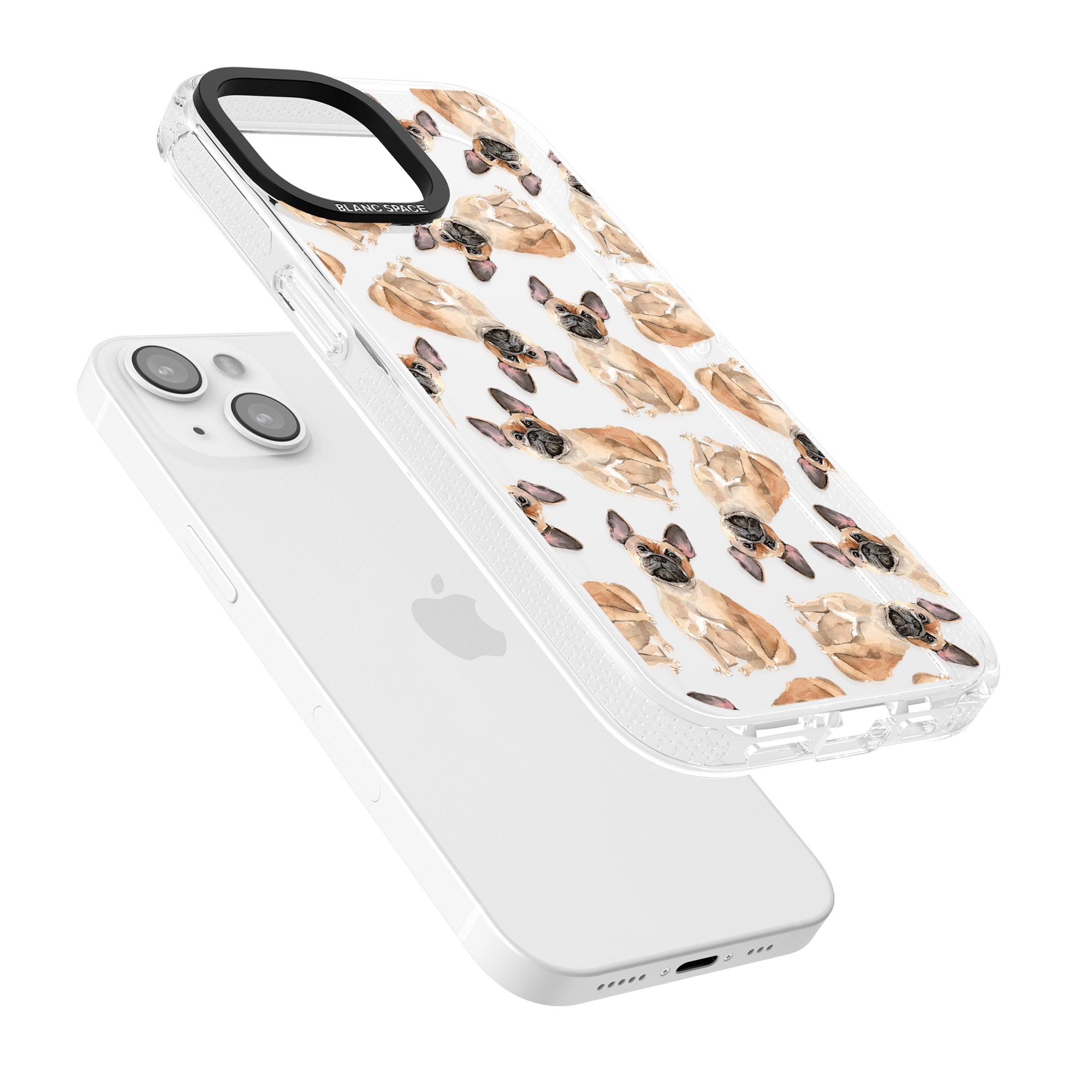 French Bulldog Watercolour Dog Pattern iPhone 15 / 14 / 13 Clear Case Impact Air - Blanc Space