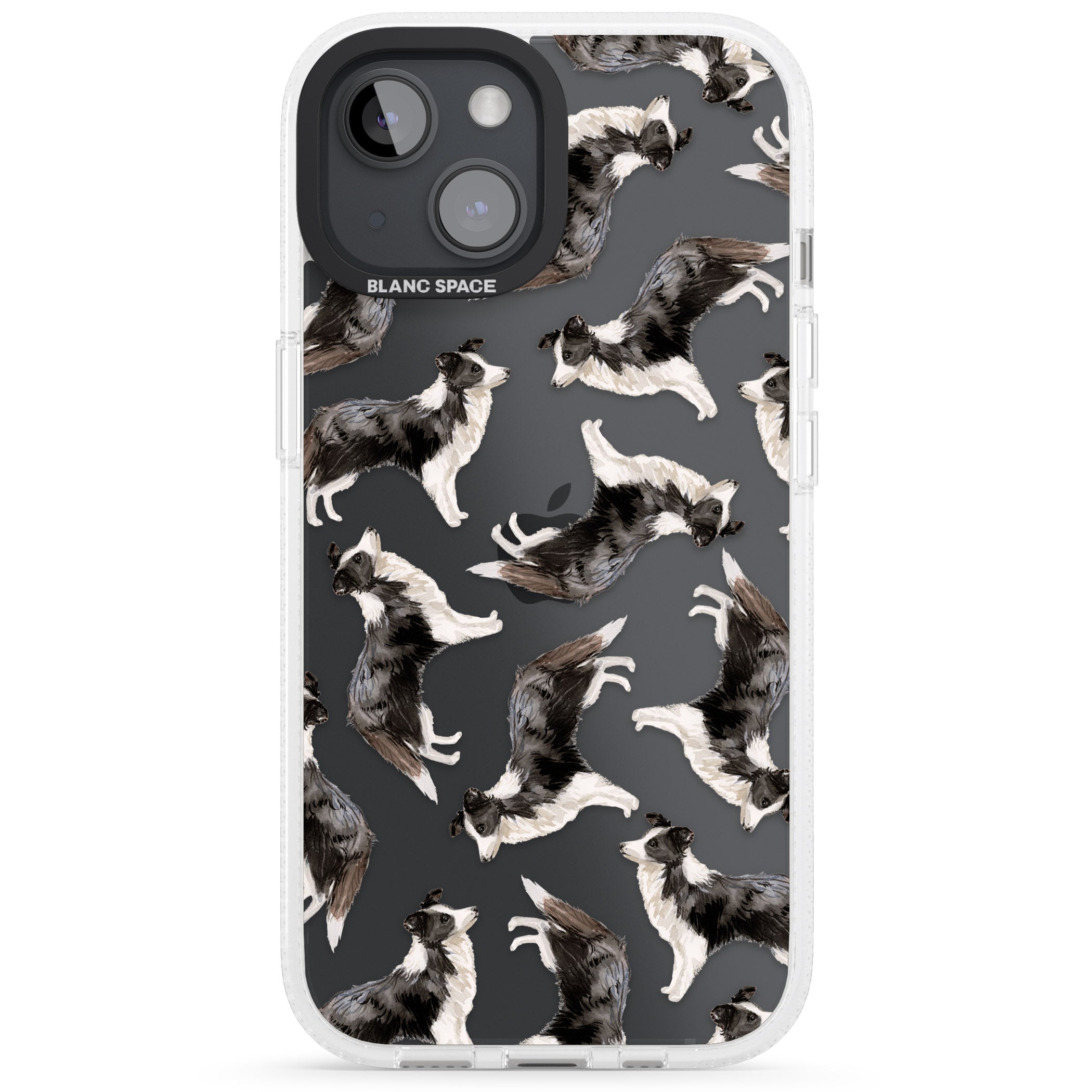 Border Collie Watercolour Dog Pattern iPhone 15 / 14 / 13 Clear Case Impact Air - Blanc Space