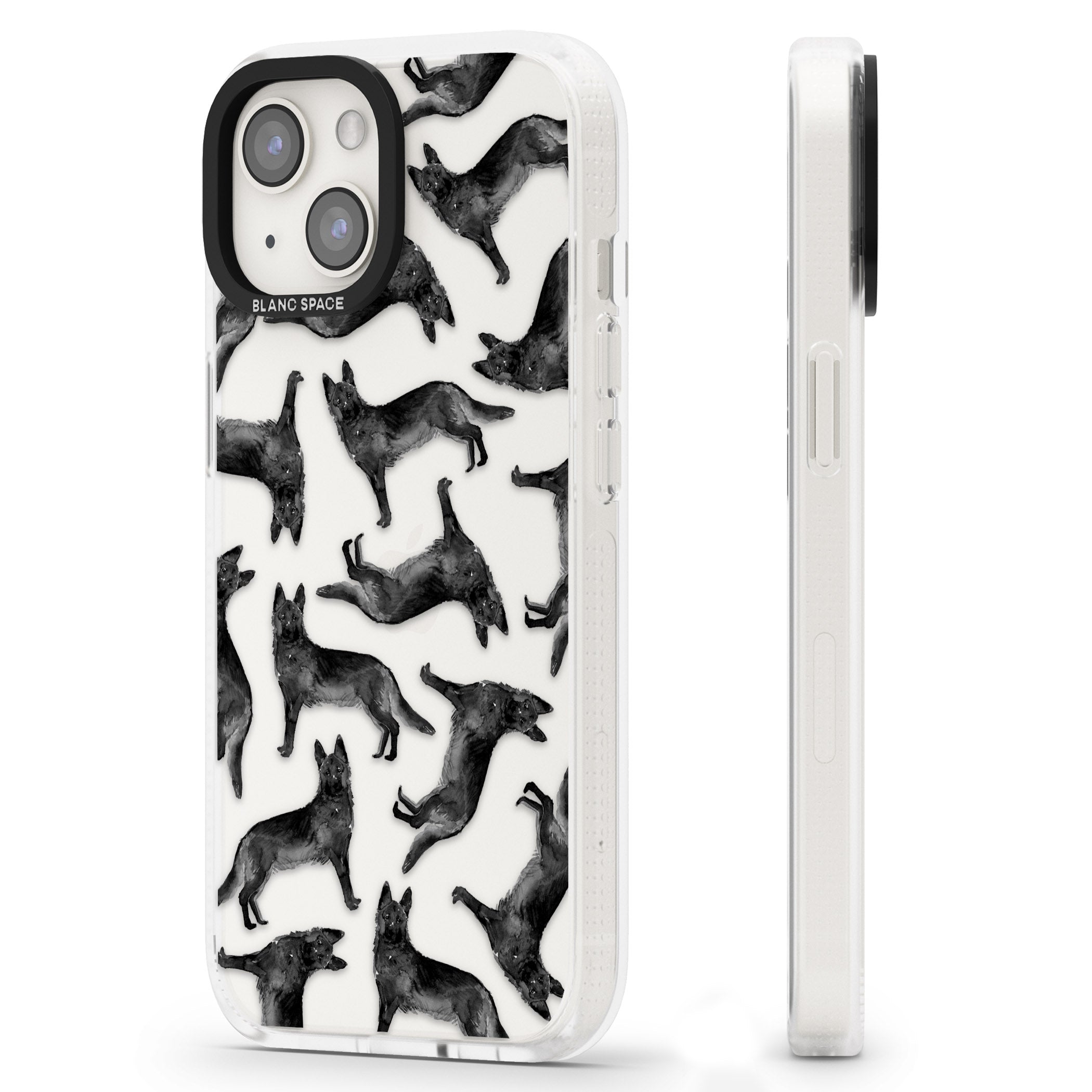 German Shepherd (Black) Watercolour Dog Pattern iPhone 15 / 14 / 13 Clear Case Impact Air - Blanc Space