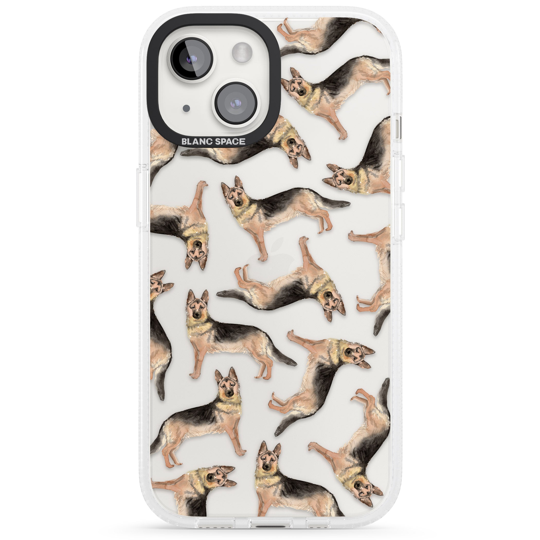 German Shepherd Watercolour Dog Pattern iPhone 15 / 14 / 13 Clear Case Impact Air - Blanc Space