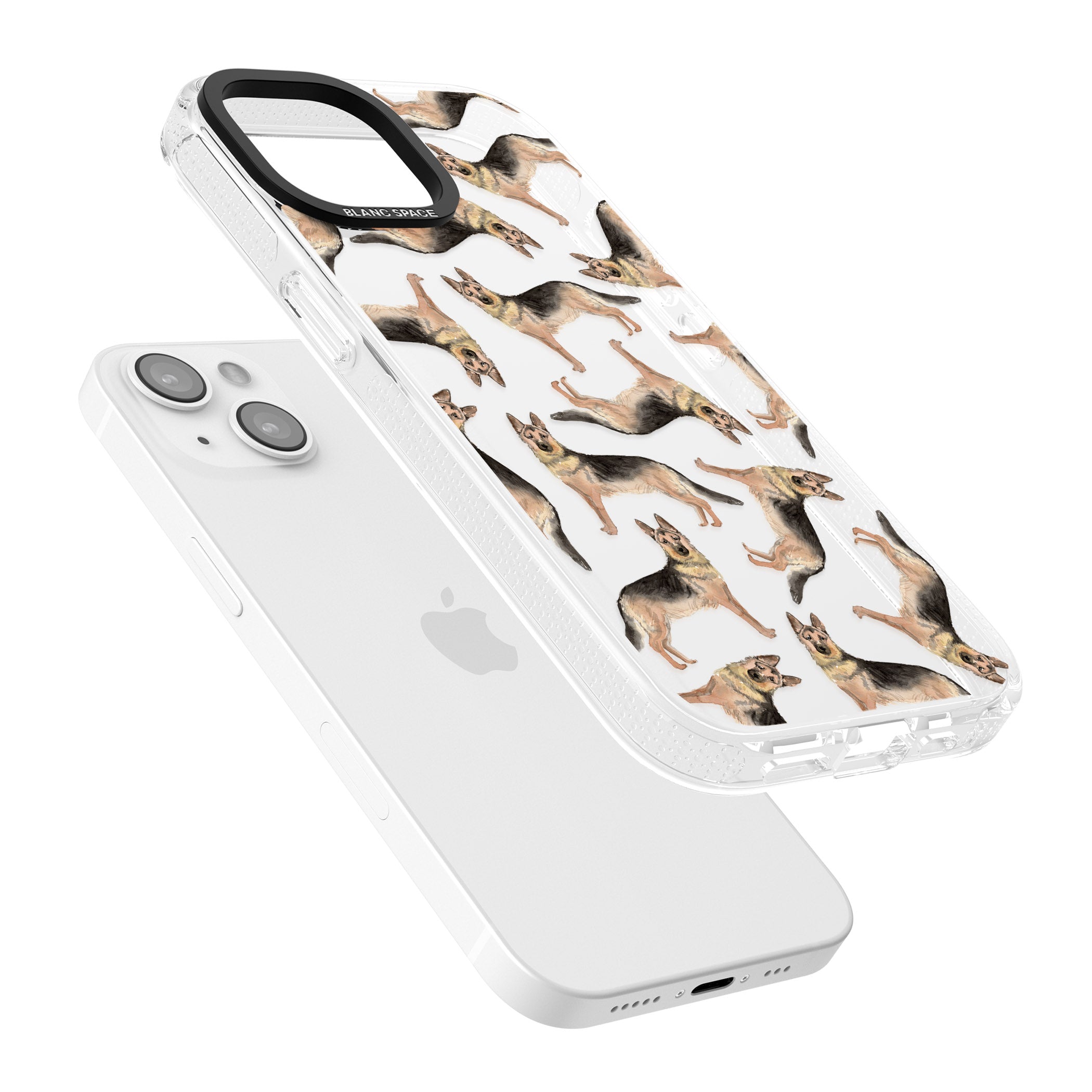 German Shepherd Watercolour Dog Pattern iPhone 15 / 14 / 13 Clear Case Impact Air - Blanc Space