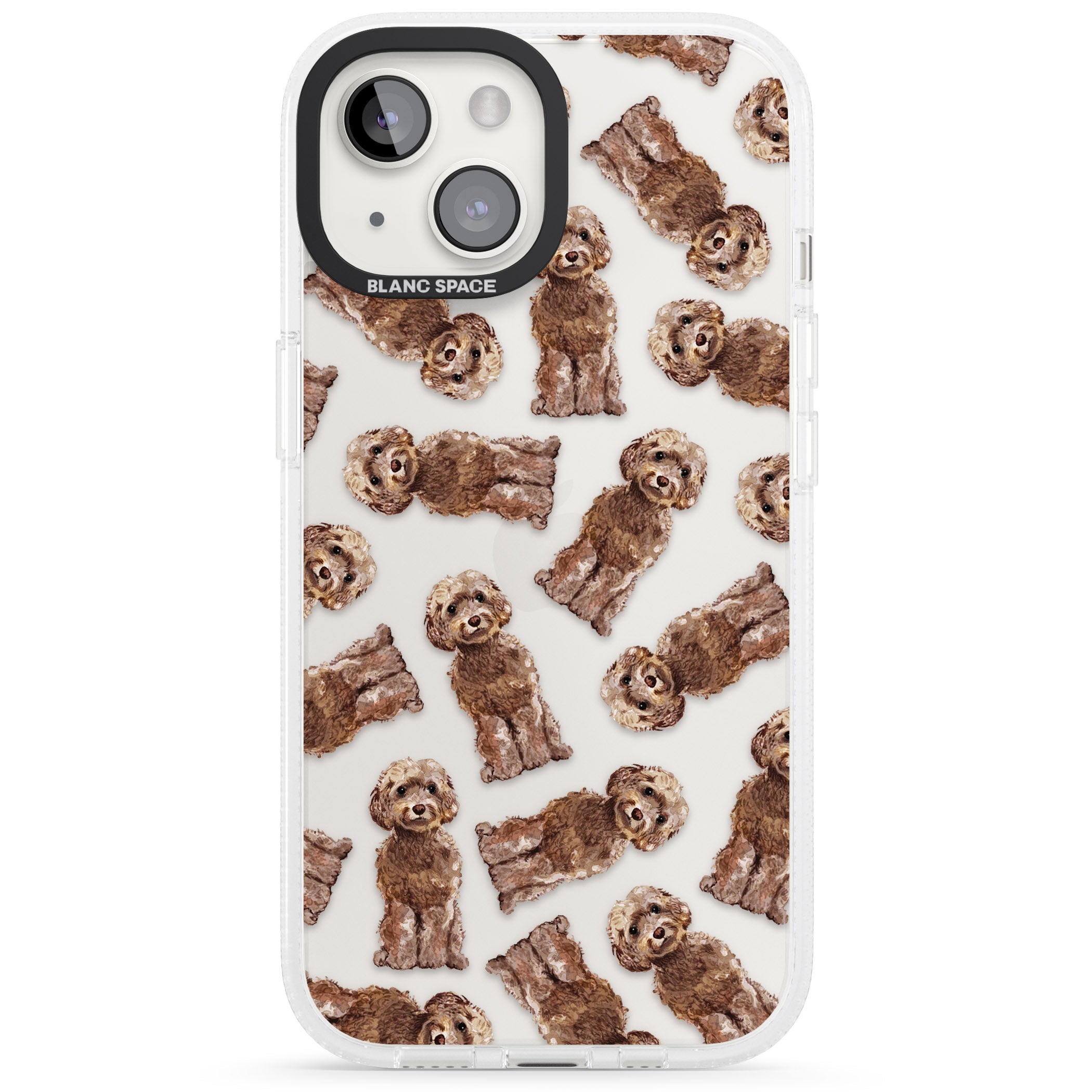 Cockapoo (Brown) Watercolour Dog Pattern iPhone 15 / 14 / 13 Clear Case Impact Air - Blanc Space